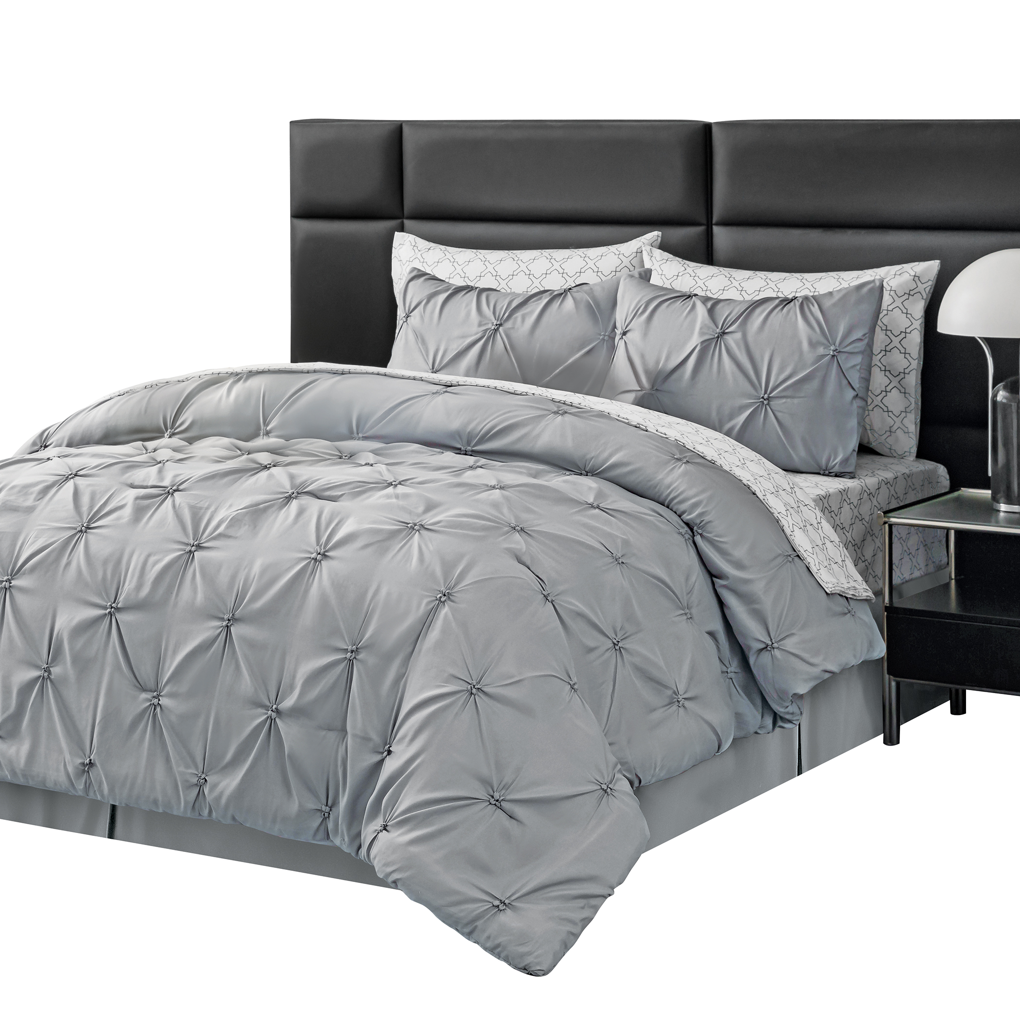 4-Piece Elegant Pintuck Luxurious Comforter Set Full/Queen Gender Neutral Charcoal, Full/Queen