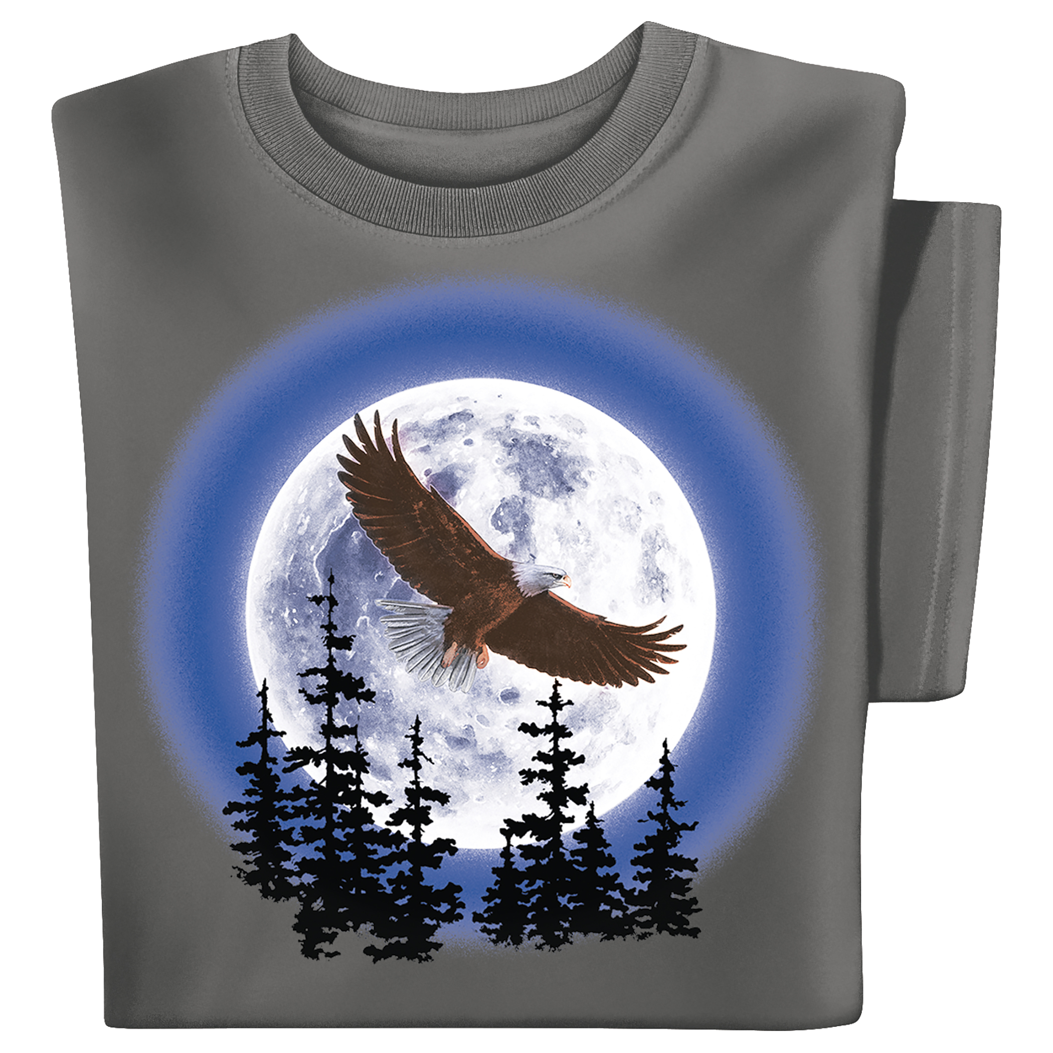 Unisex Majestic Eagle and Moon Short Sleeve Graphic T-Shirt Charcoal Medium