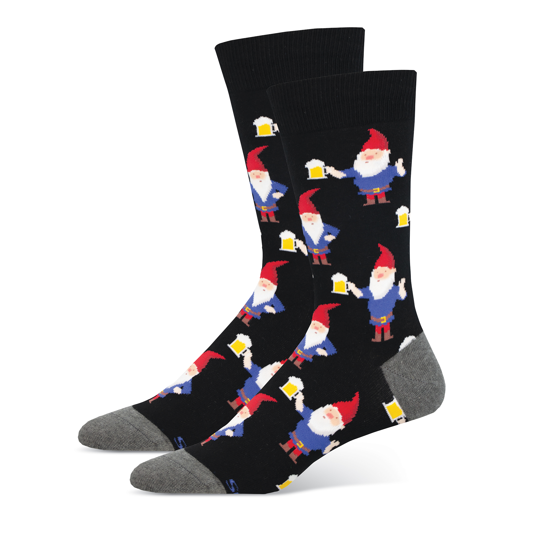 Funny Gnome Beer Novelty Men's Crew Socks Black