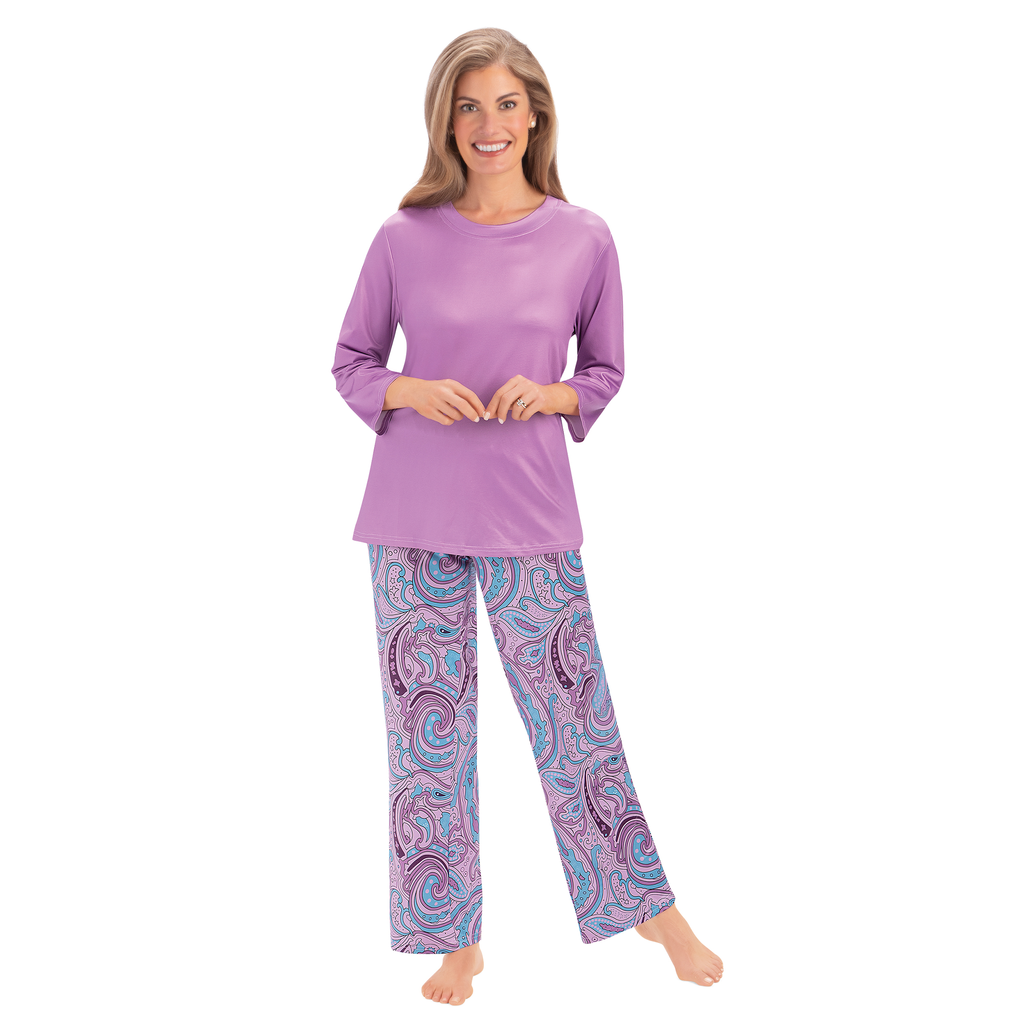 Paisley Print Long Sleeve and Pant 2-Piece Pajama Set XX-Large Women Lavender