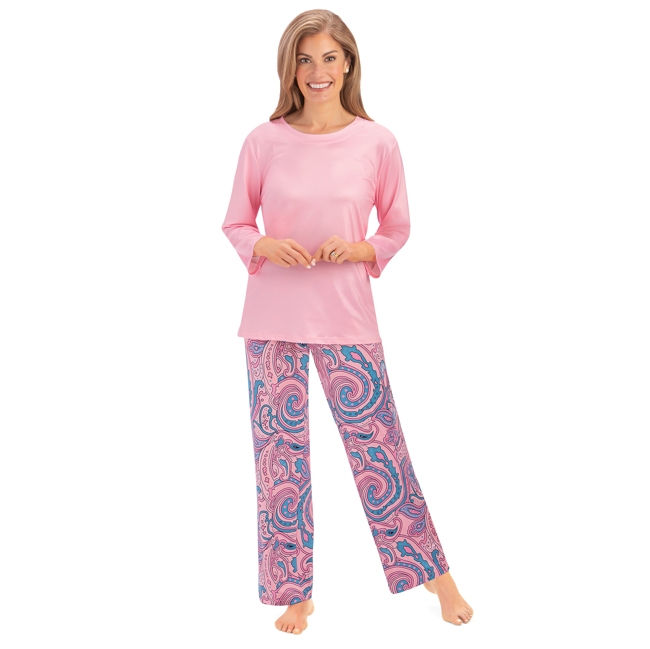 Paisley Print Long Sleeve and Pant 2-Piece Pajama Set XX-Large Women Pink