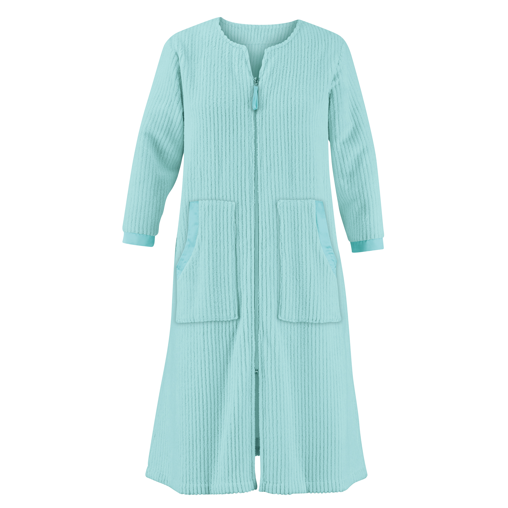 Textured Satiny Trimmed Plush Zip Front Robe XX-Large Women Mint