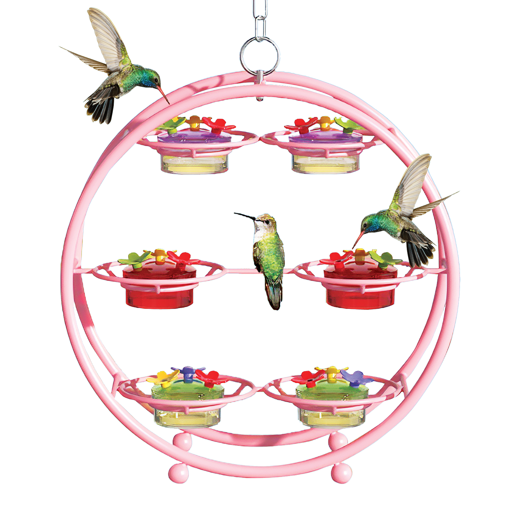 Unique 6 Bowl Hanging Hummingbird Feeder Pink
