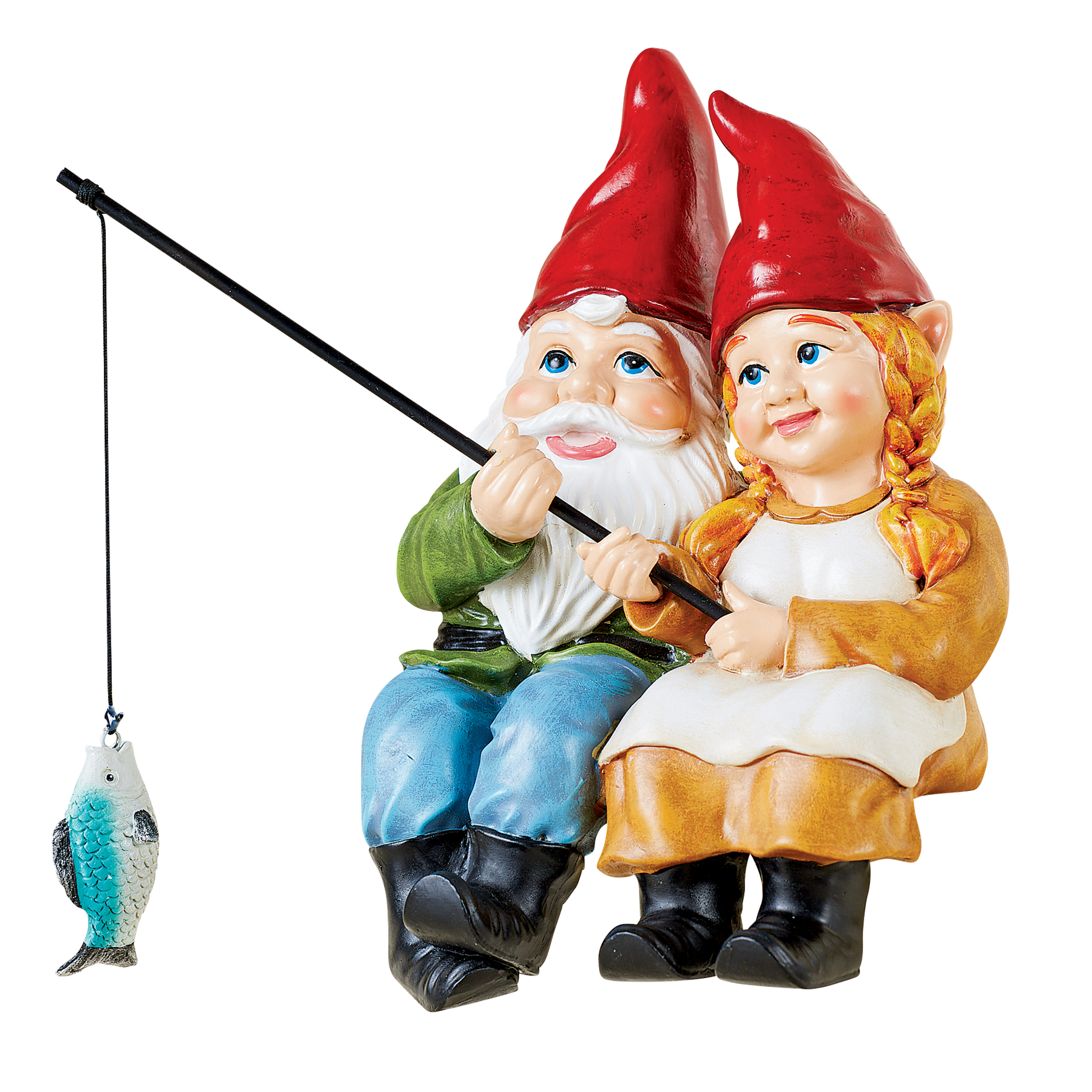Hand-Painted Adorable Fishing Gnome Couple Statue