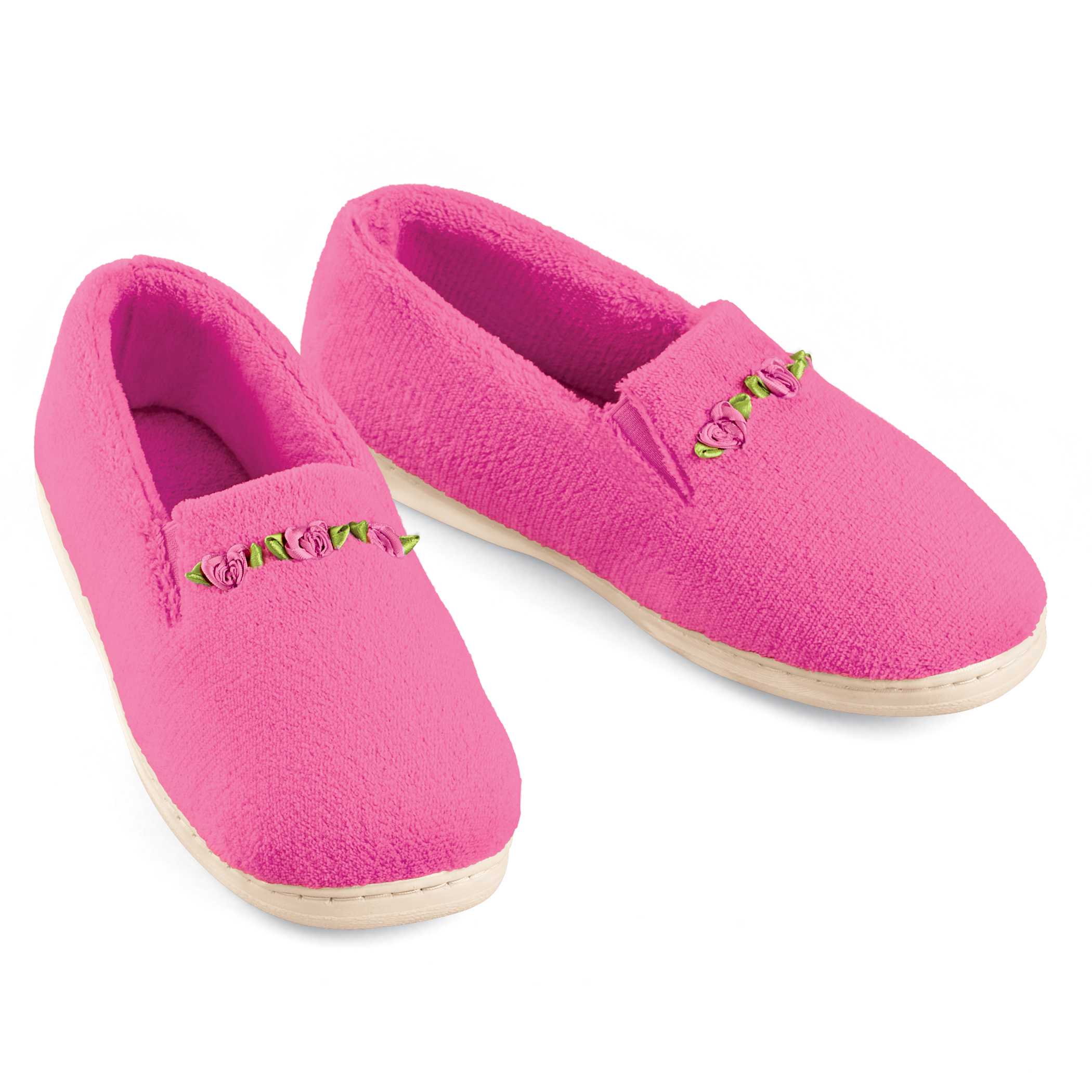 Rosette Plush Terry Cloth Padded Foot Bed Skid-Resistant Slippers X-Large Womens Fuchsia