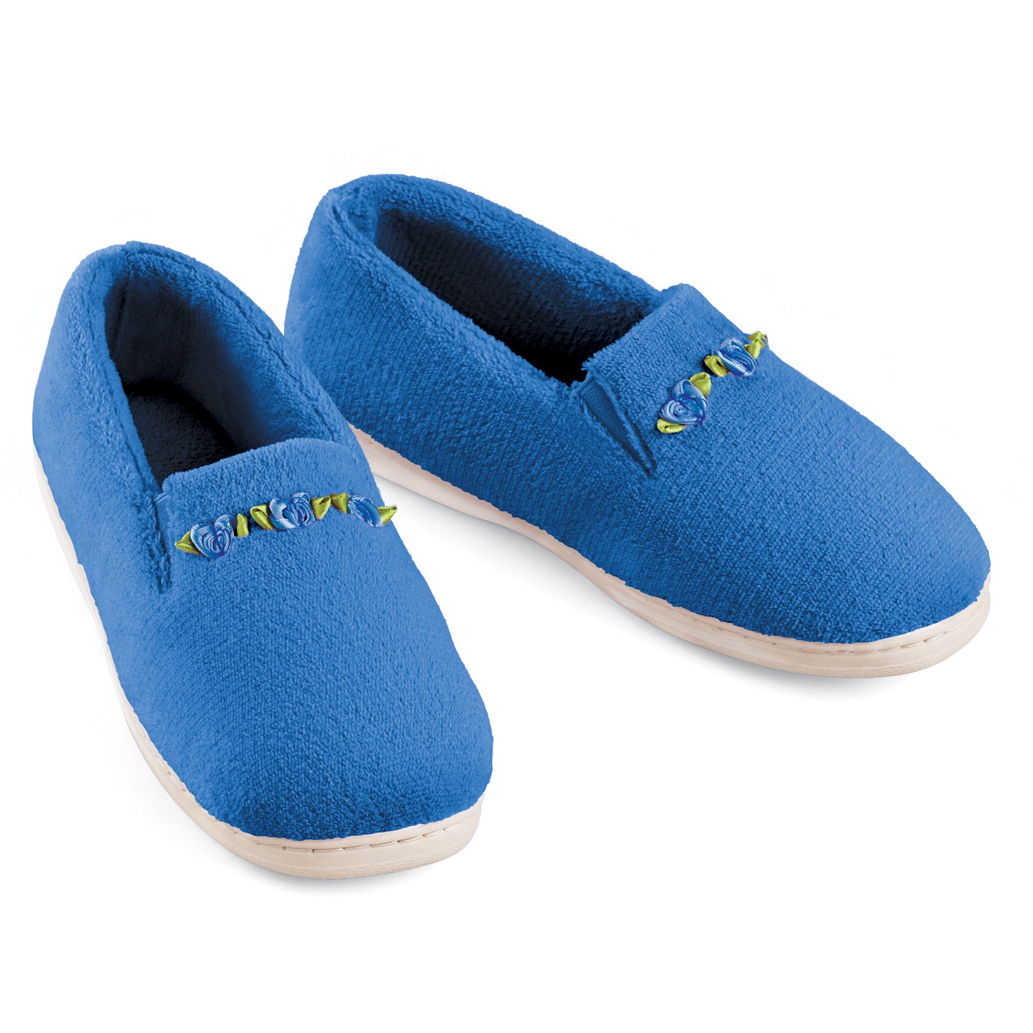 Rosette Plush Terry Cloth Padded Foot Bed Skid-Resistant Slippers X-Large Womens Royal Blue