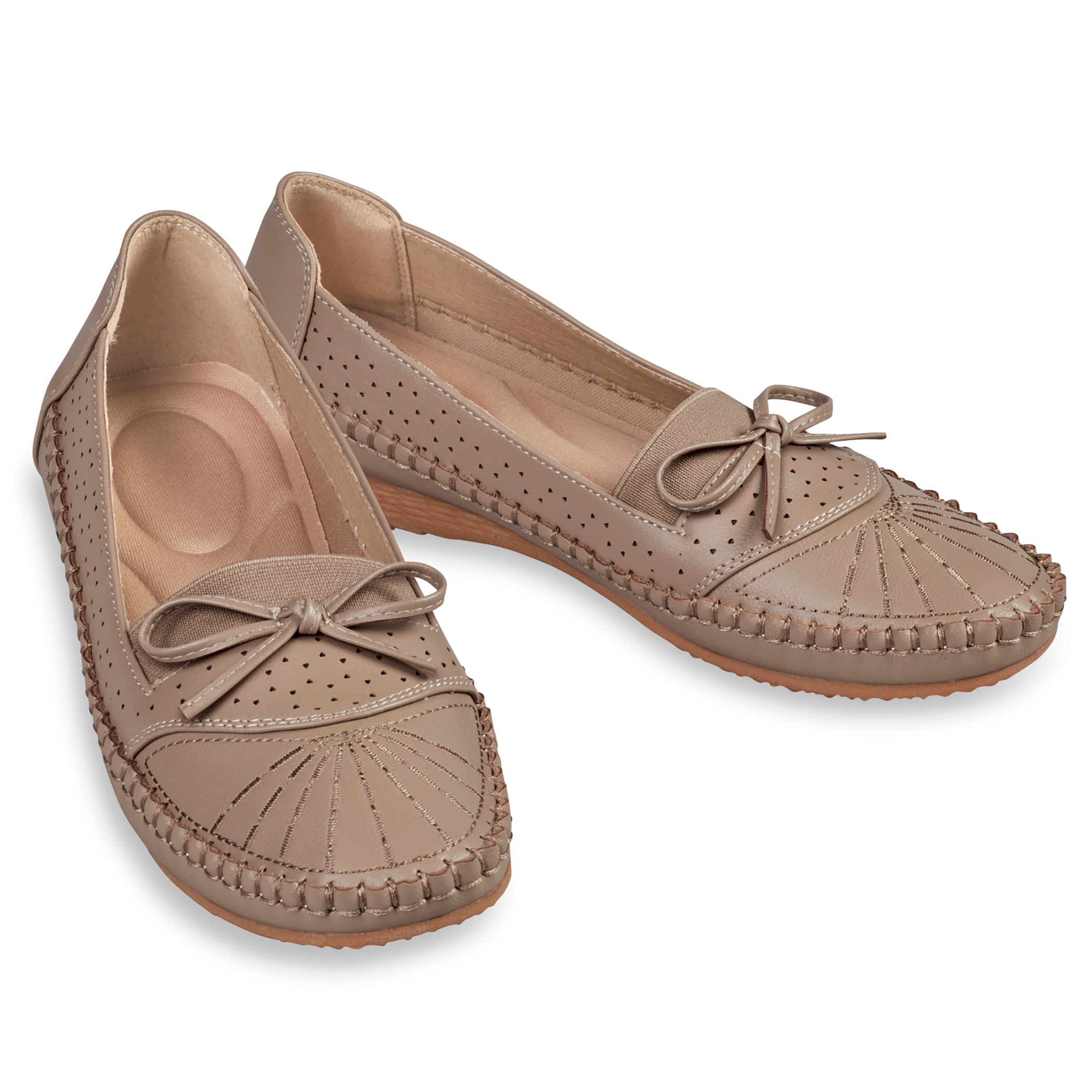Stylish Stretch Panel Decorated Shoes with Built-In Arch Support 9 Women Taupe