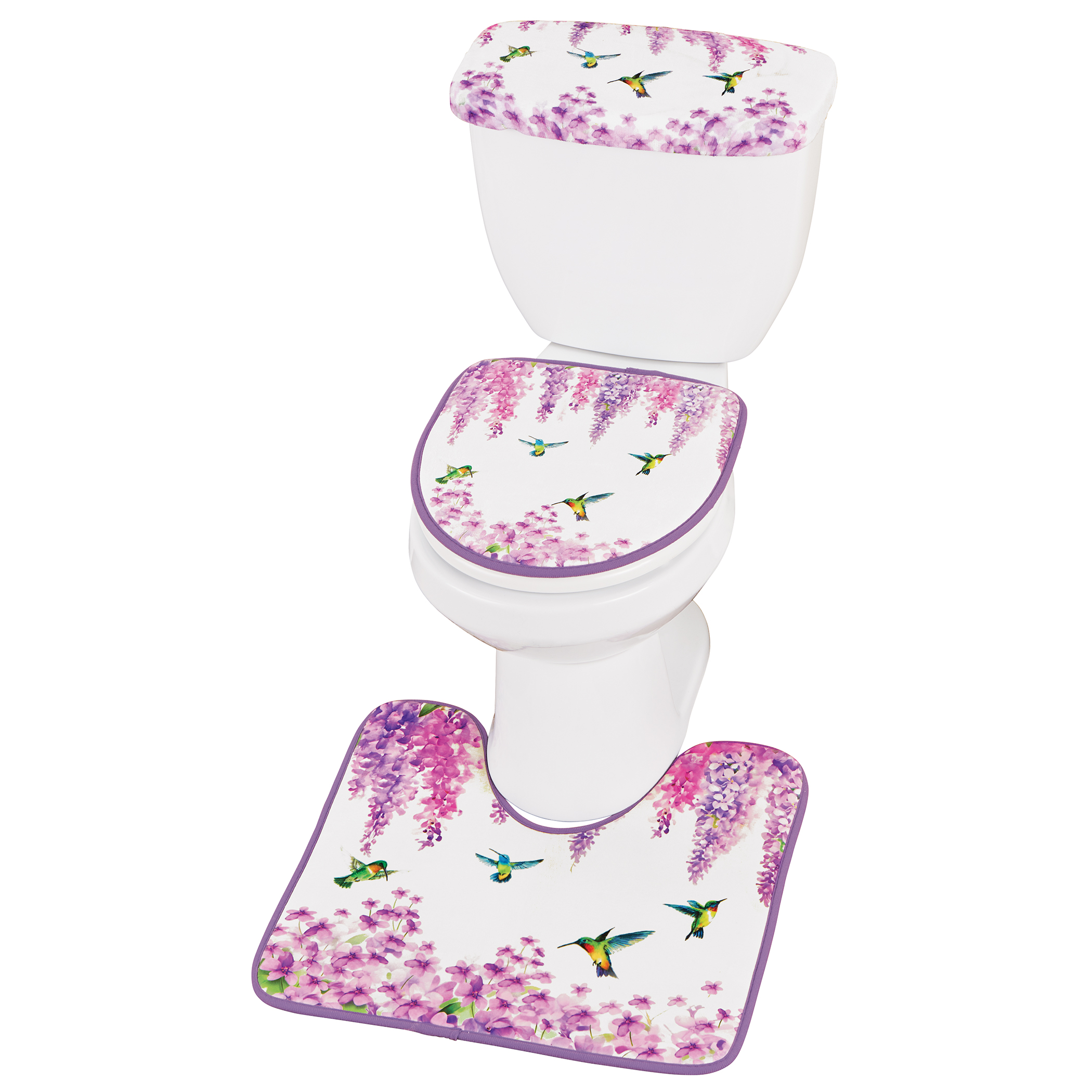 Colorful Hummingbird Purple Wisteria 3-Piece Commode Set Purple