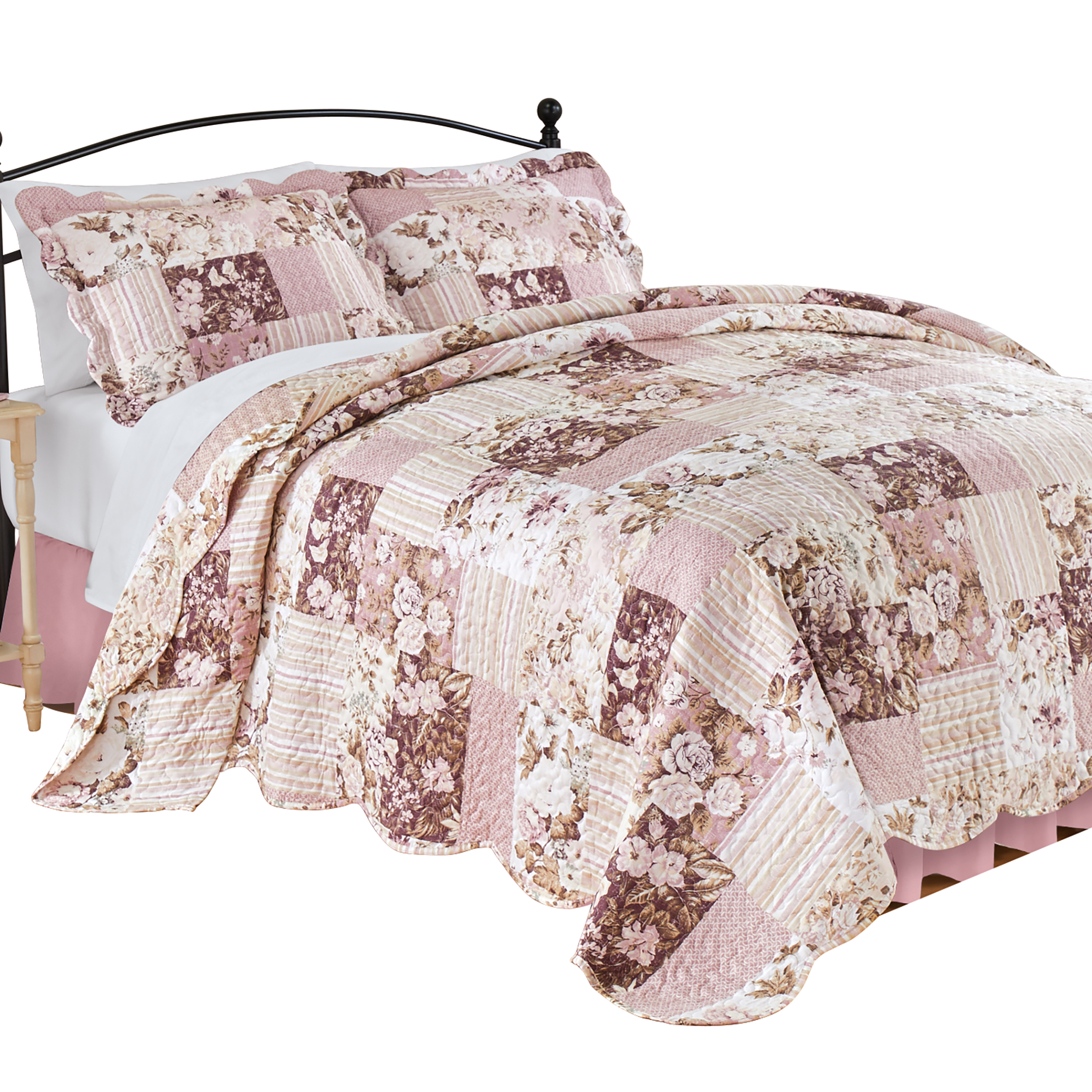 Charlie Dusty Rose Patchwork Scalloped Edge Quilt King Gender Neutral Dusty Rose