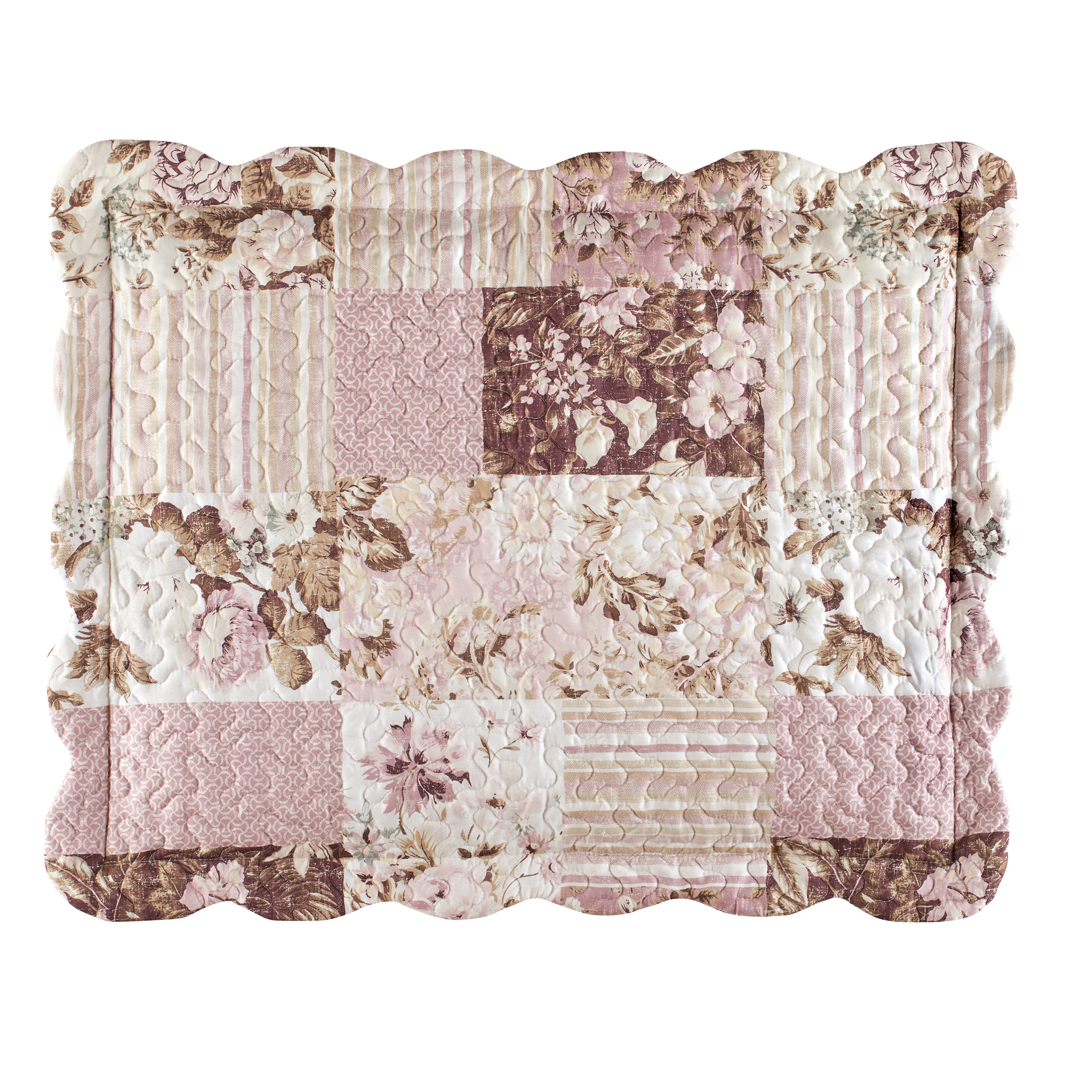 Charlie Dusty Rose Patchwork Scalloped Edge Pillow Sham Sham Gender Neutral Dusty Rose