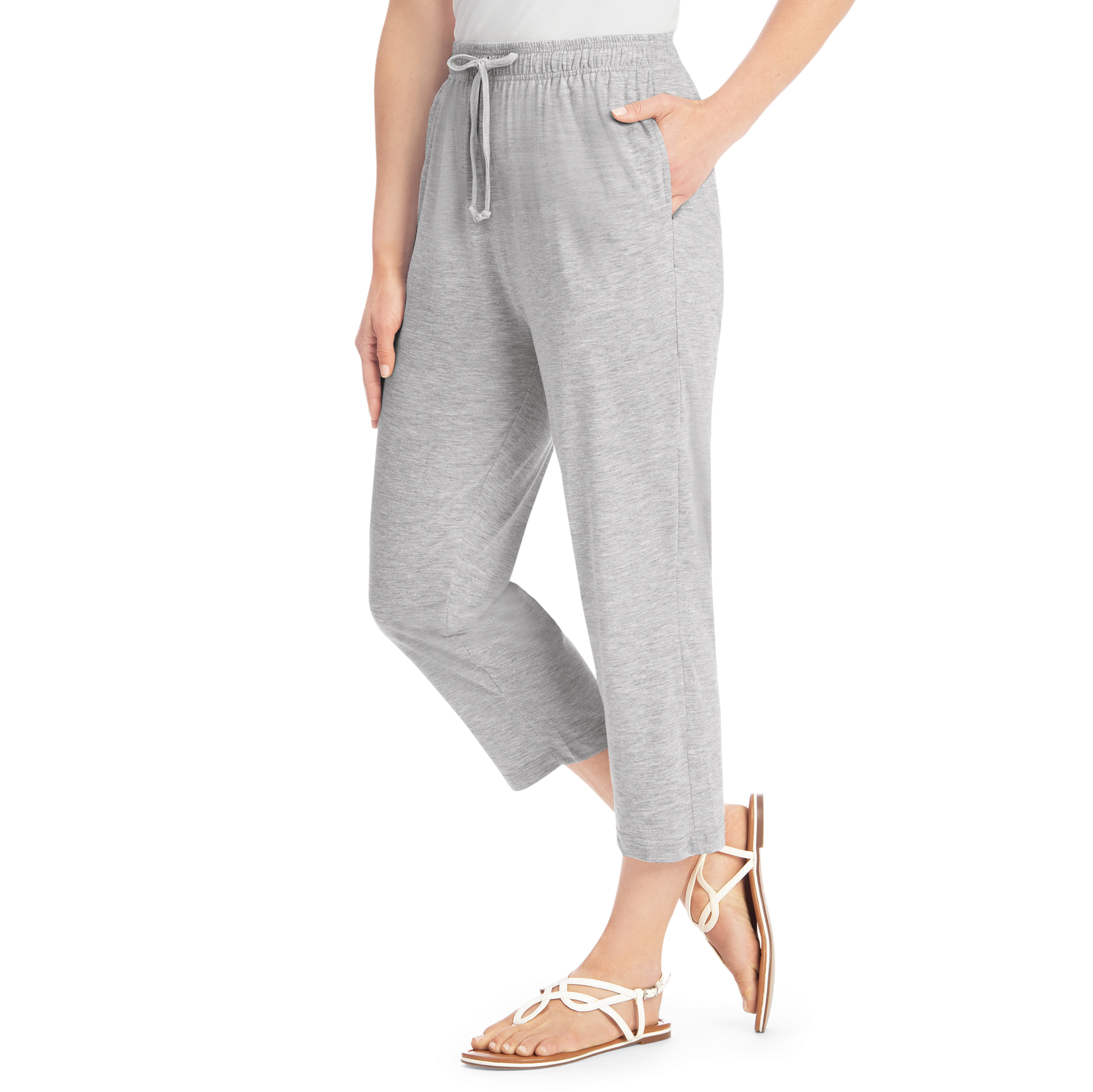 Comfortable Side Pocket Cotton Knit Capris Large Womens heather grey