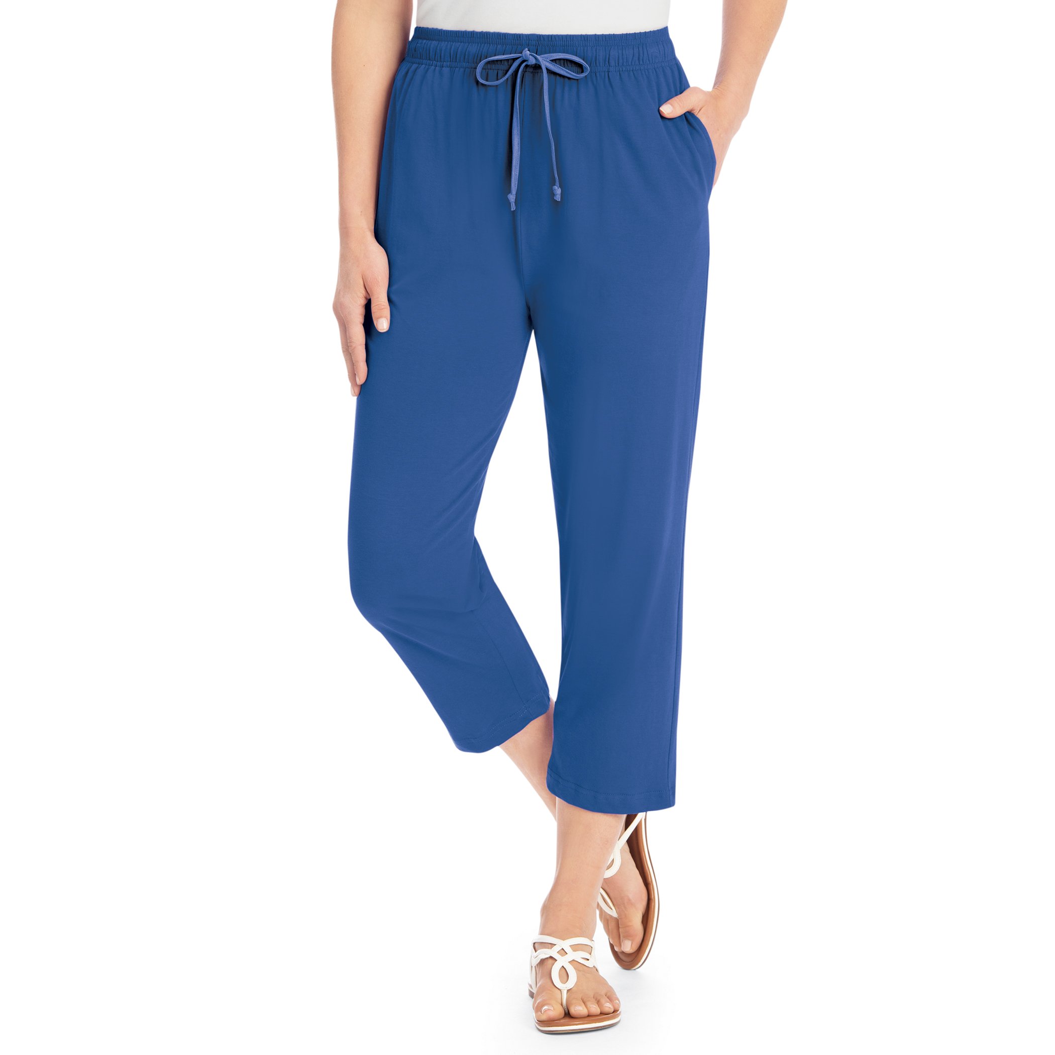 Comfortable Side Pocket Cotton Knit Capris XX-Large Womens Navy