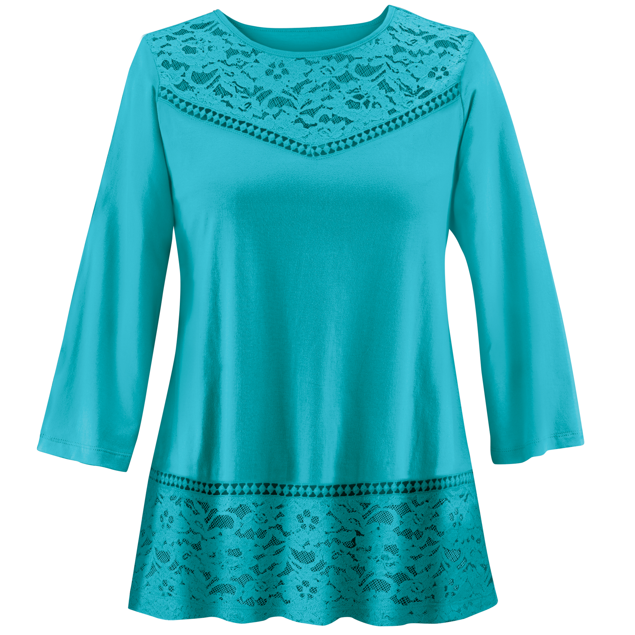 Stylish Lace Bodice & Hem 3/4 Length Sleeve Tunic - Picture 3 of 4