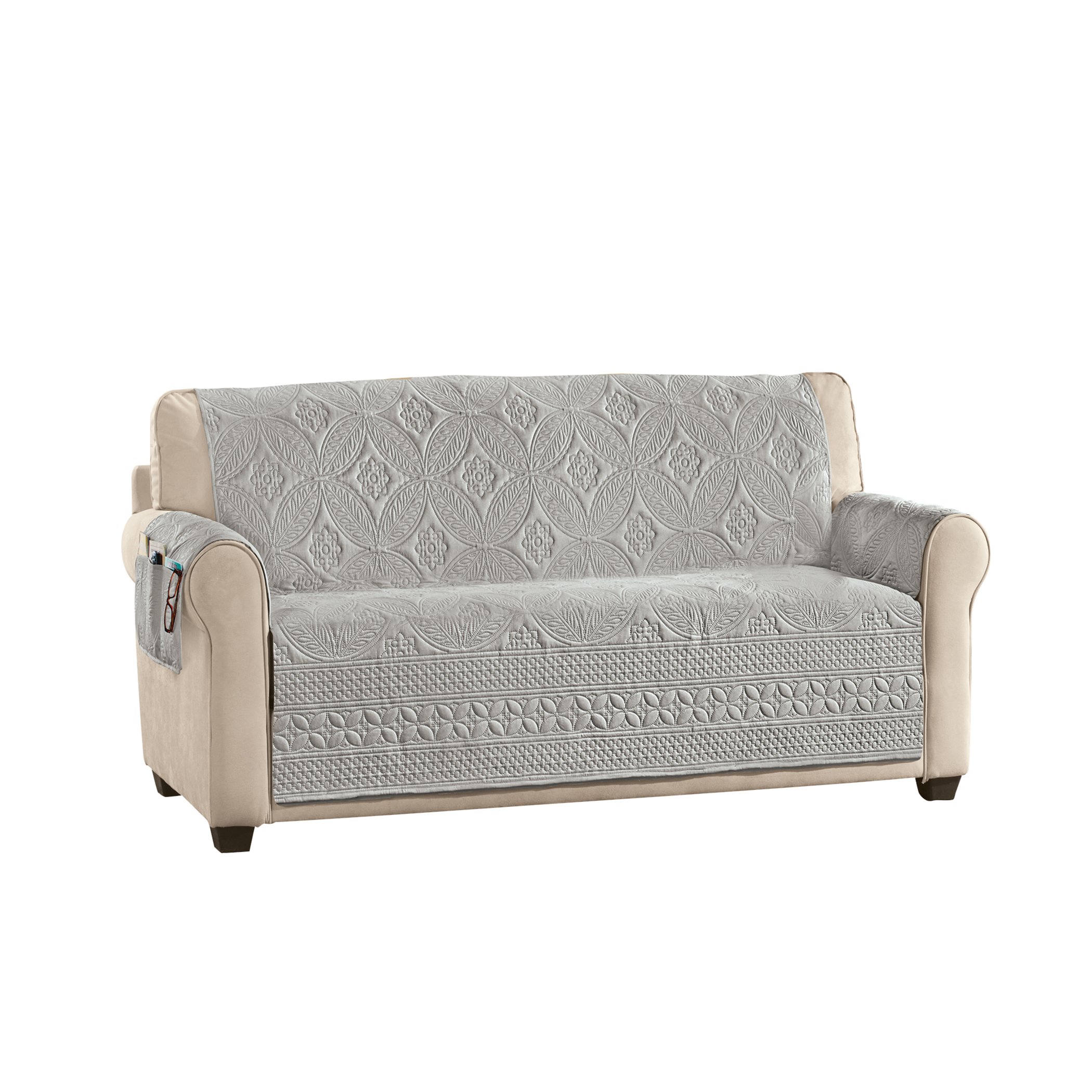 Textured Bordered Design Furniture Protector Loveseat Grey
