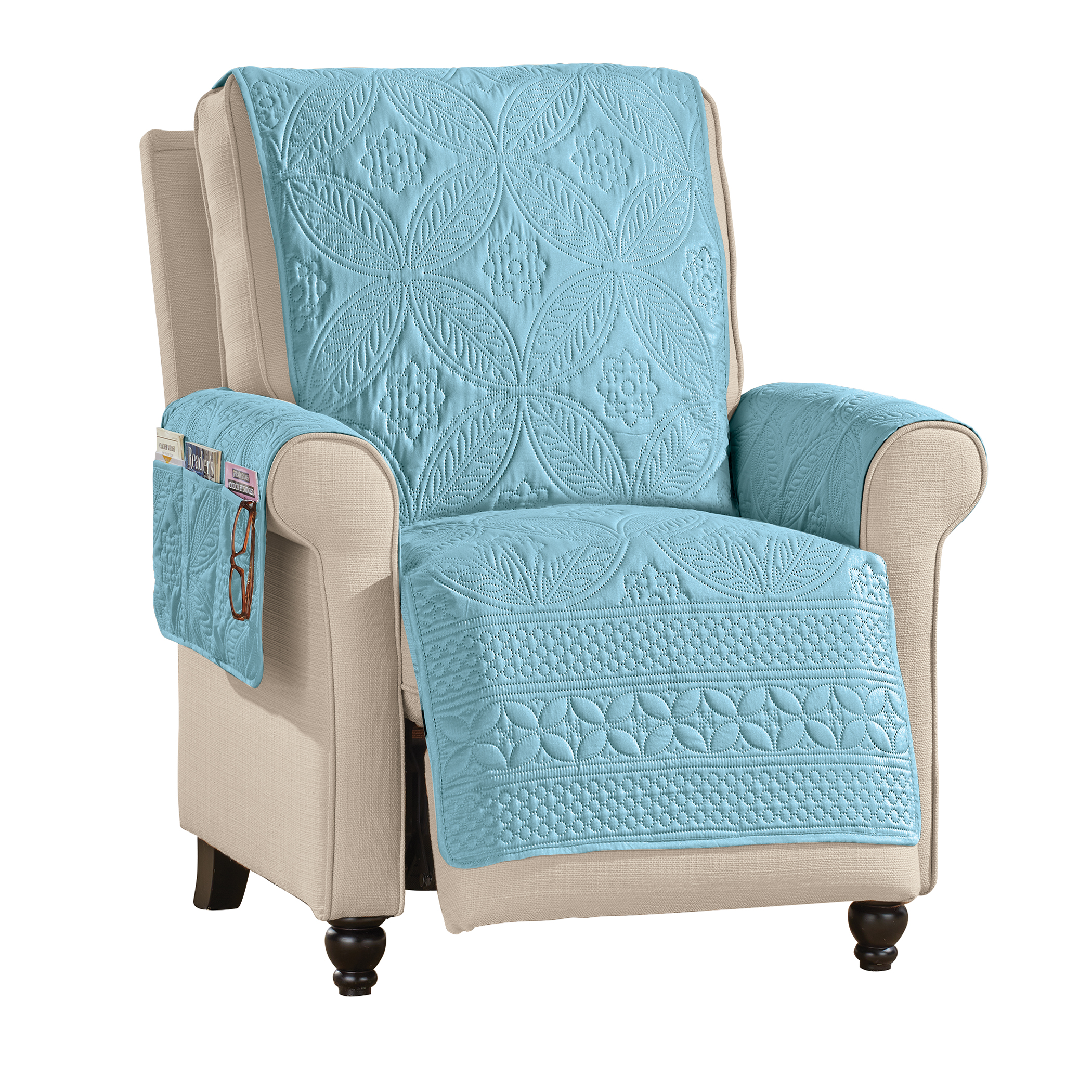 Textured Bordered Design Furniture Protector Recliner Sky Blue