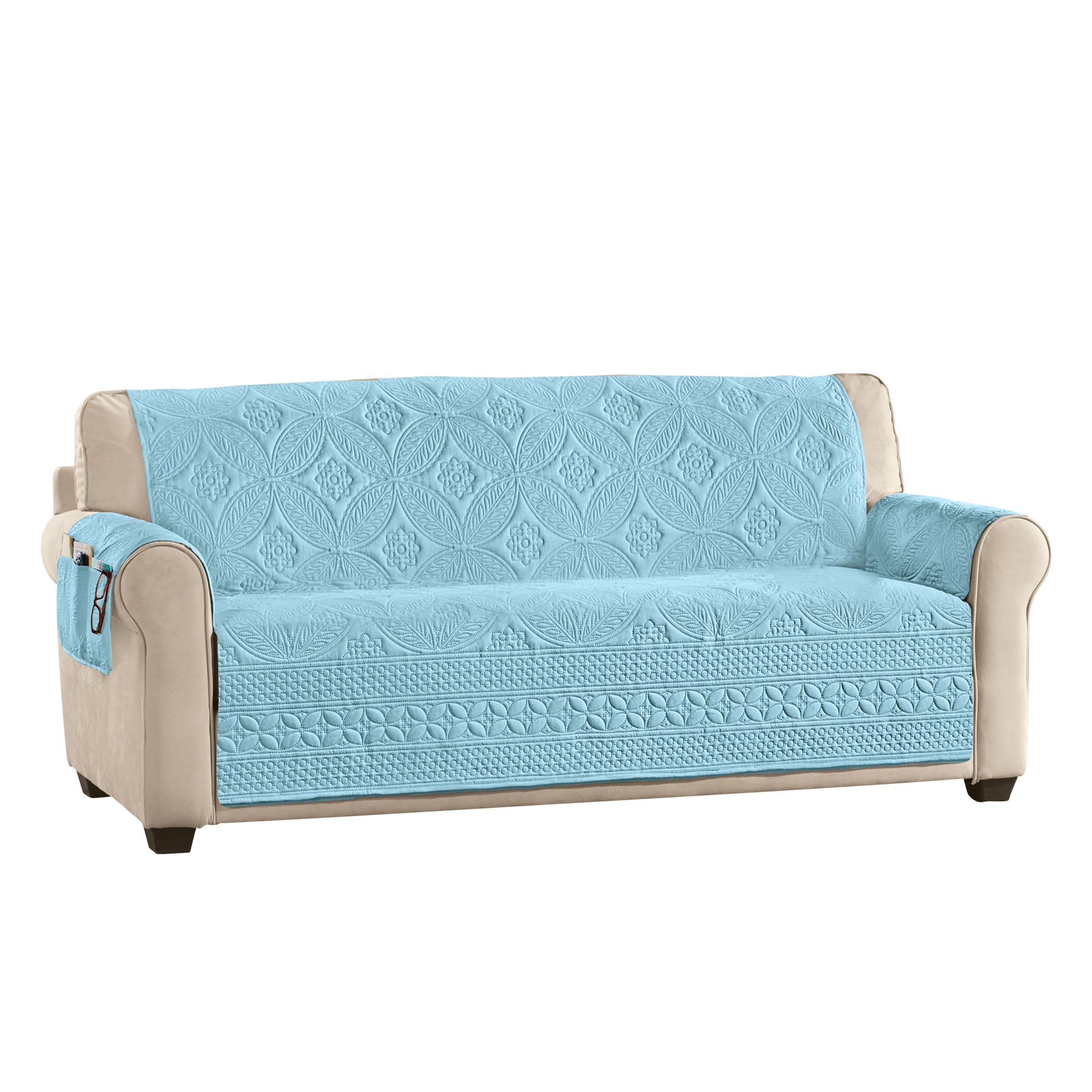 Textured Bordered Design Furniture Protector Sofa Sky Blue