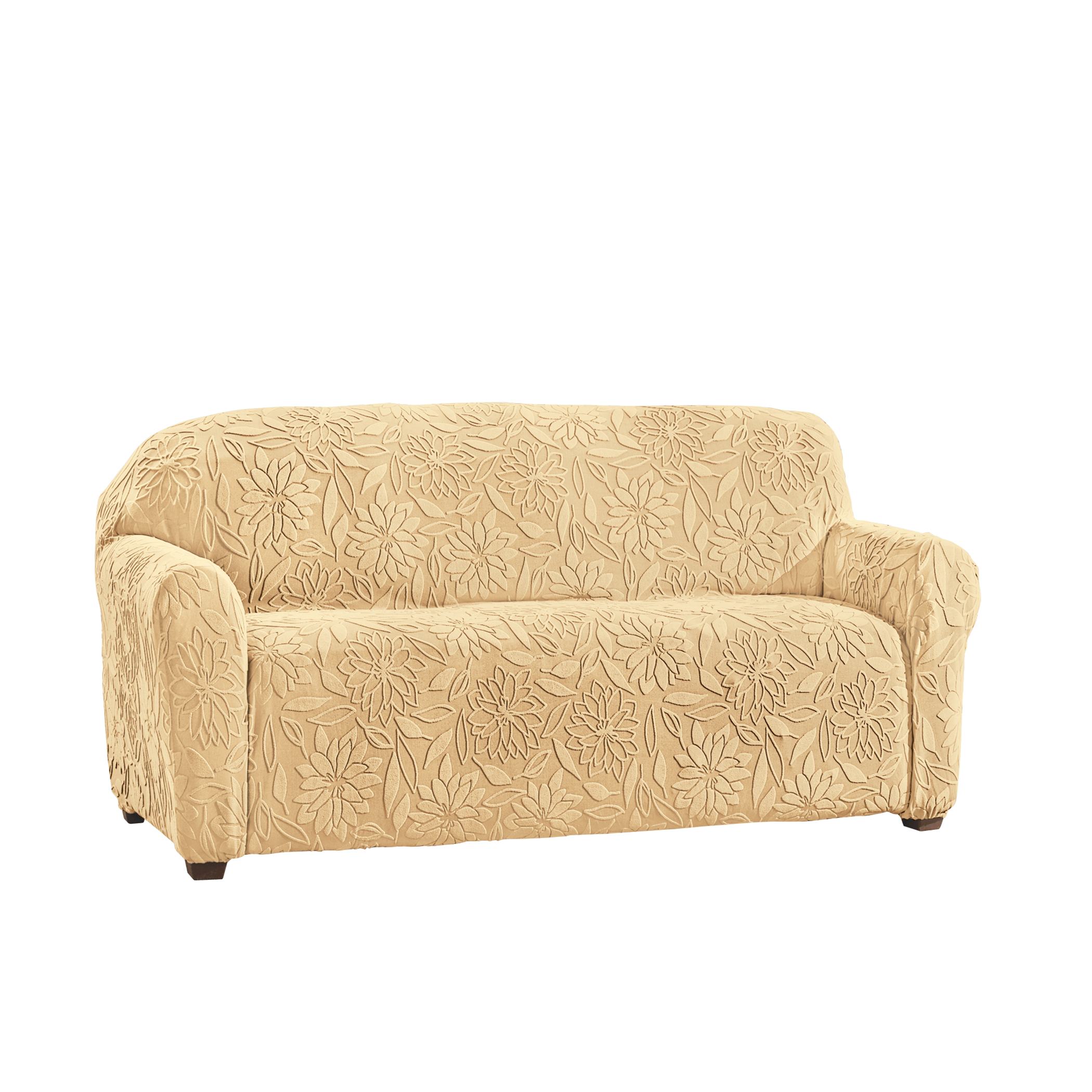 Textured Floral Design Furniture Slipcover Loveseat Beige