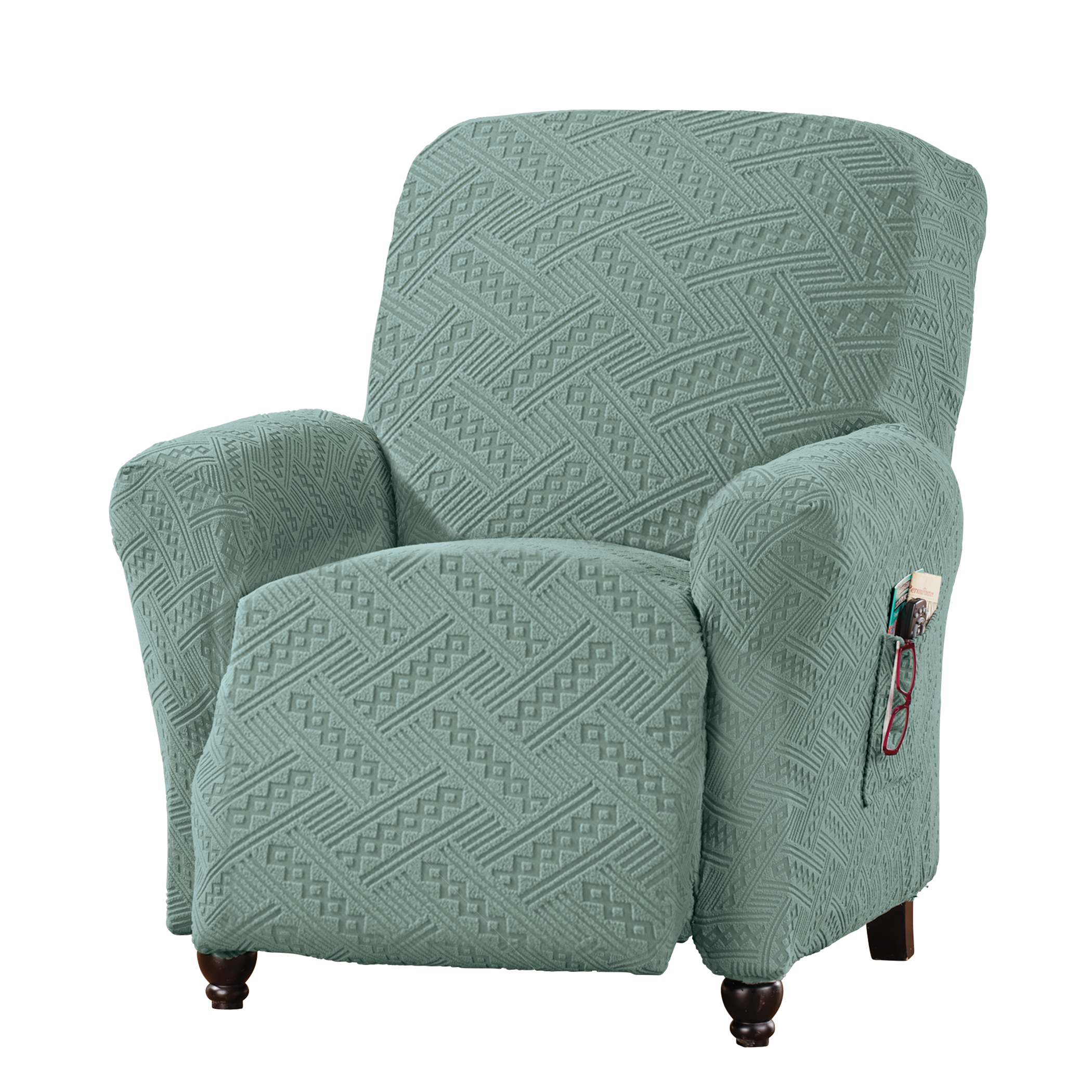 Aztec Herringbone Stretch Furniture Protector Recliner Fern Green