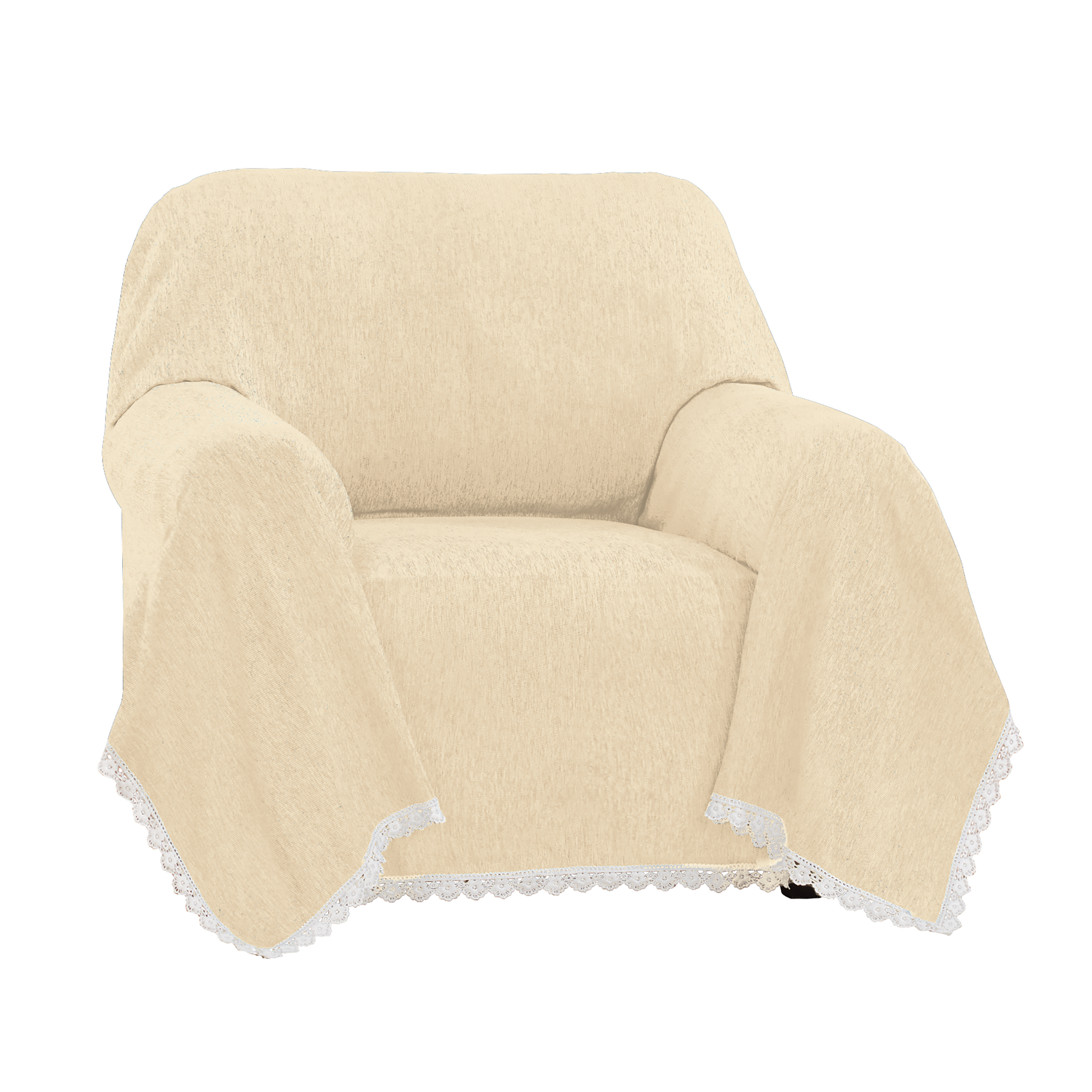 Chenille Lace Border Furniture Throw Chair Beige