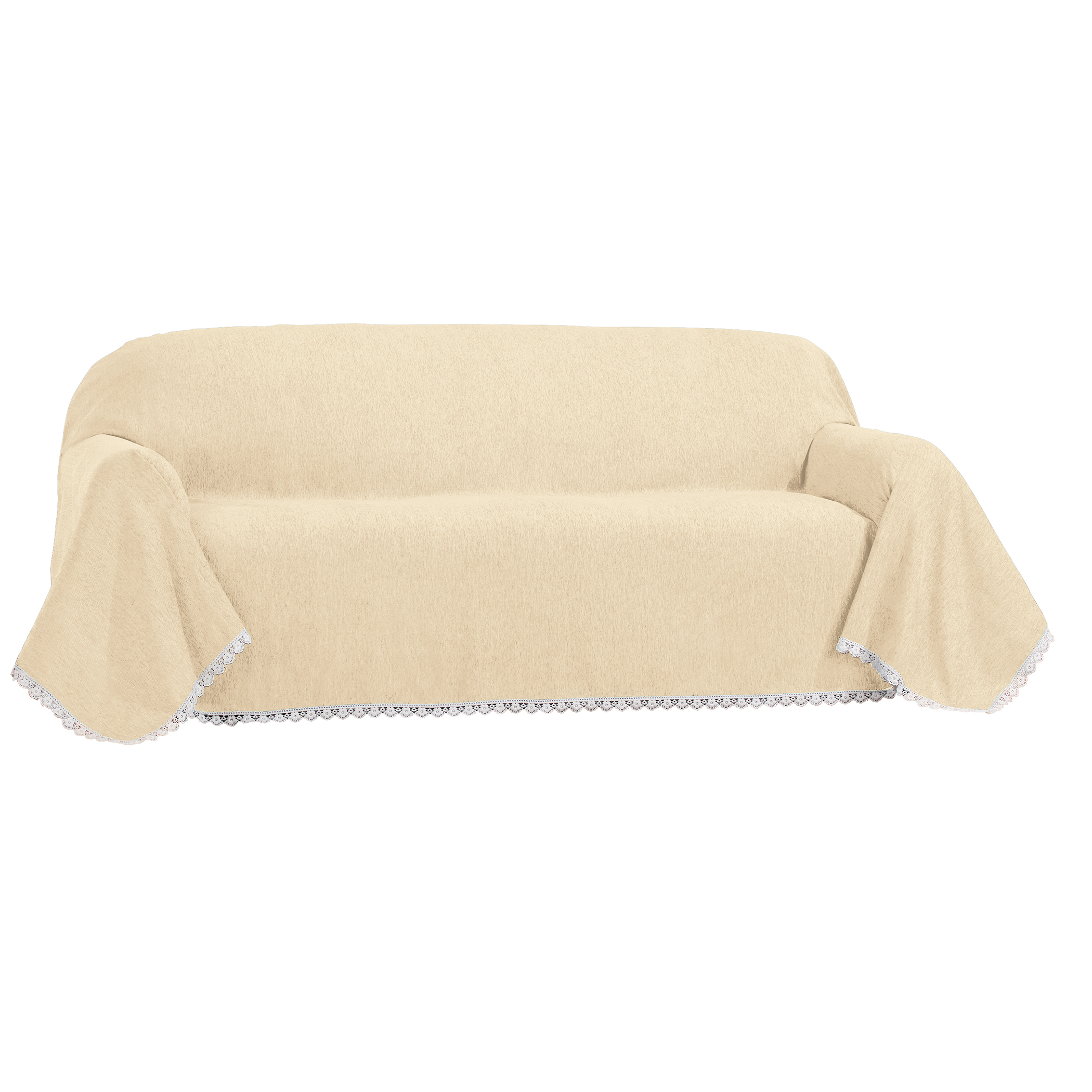 Chenille Lace Border Furniture Throw Sofa Beige