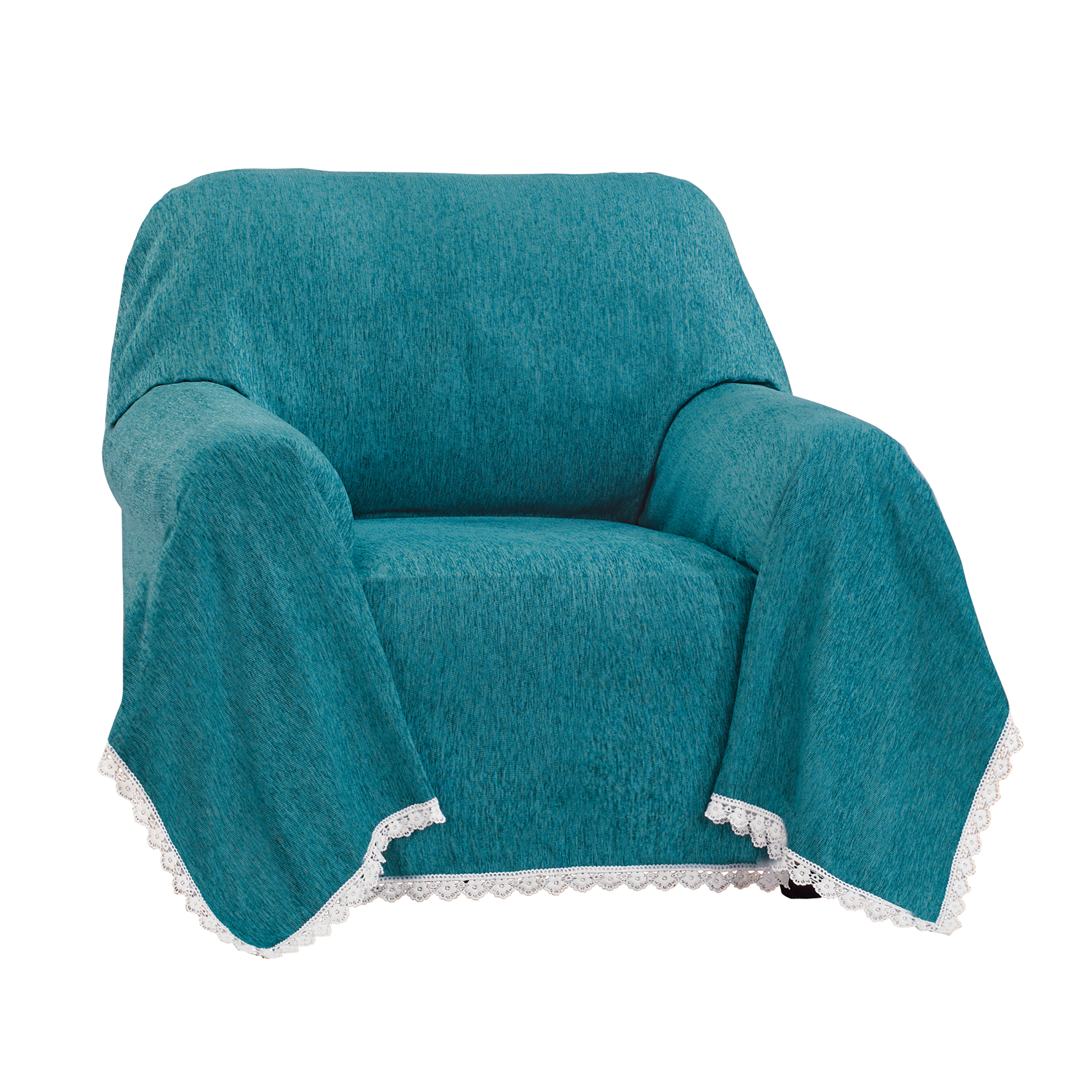 Chenille Lace Border Furniture Throw Chair Dark Green
