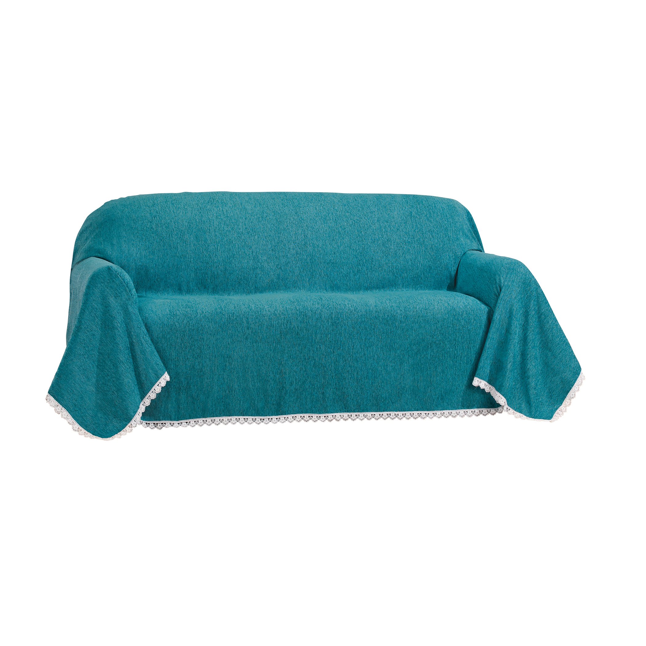 Chenille Lace Border Furniture Throw Loveseat Dark Green