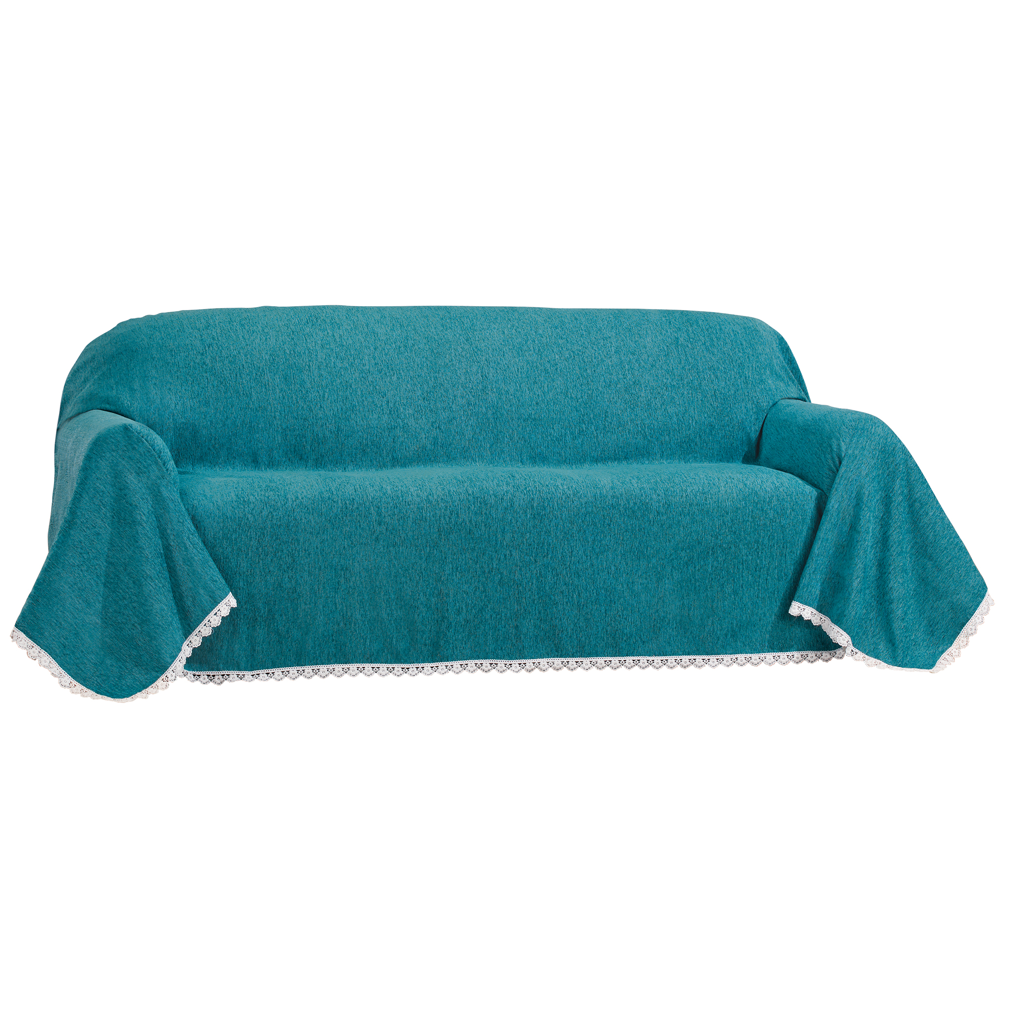 Chenille Lace Border Furniture Throw Sofa Dark Green