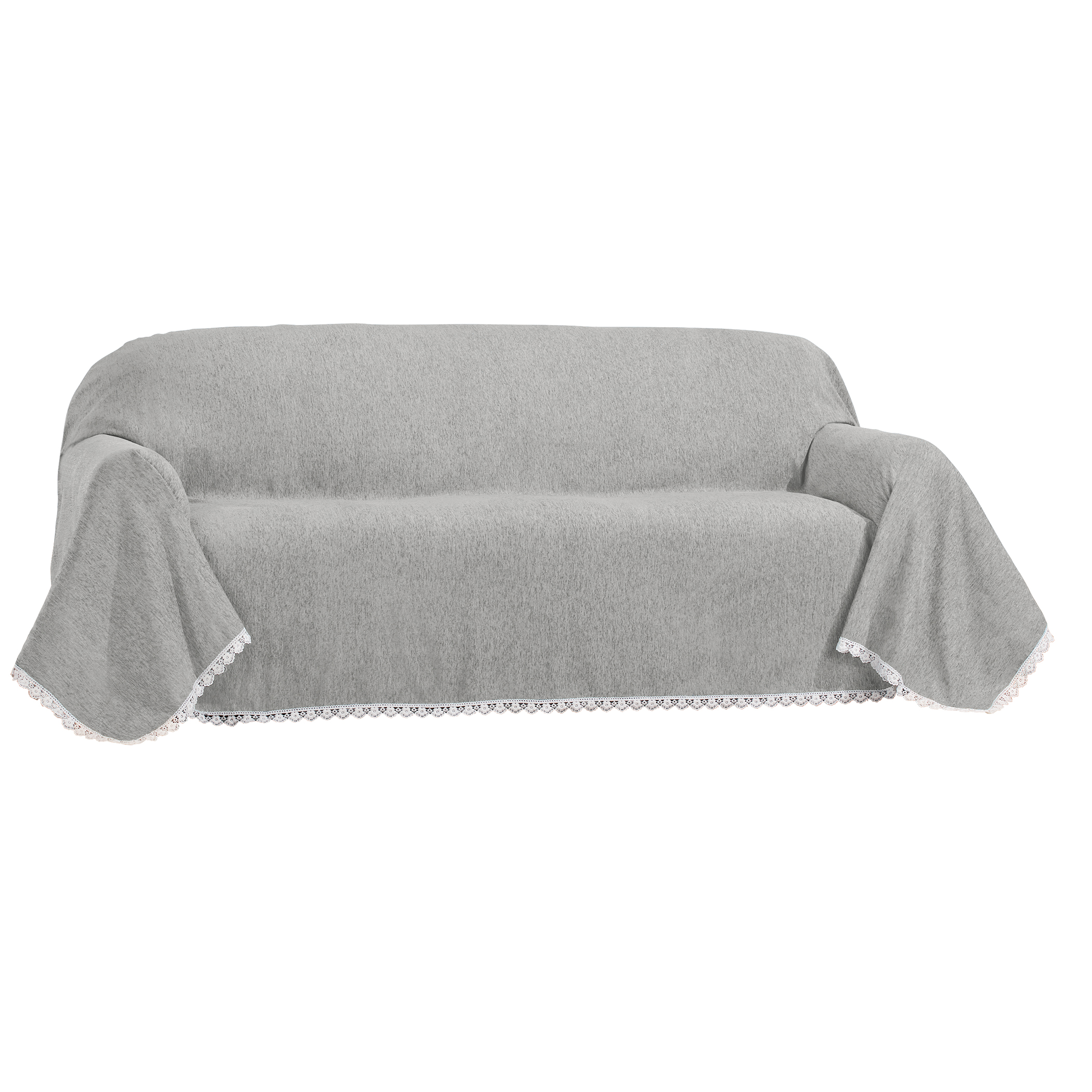 Chenille Lace Border Furniture Throw Sofa Grey