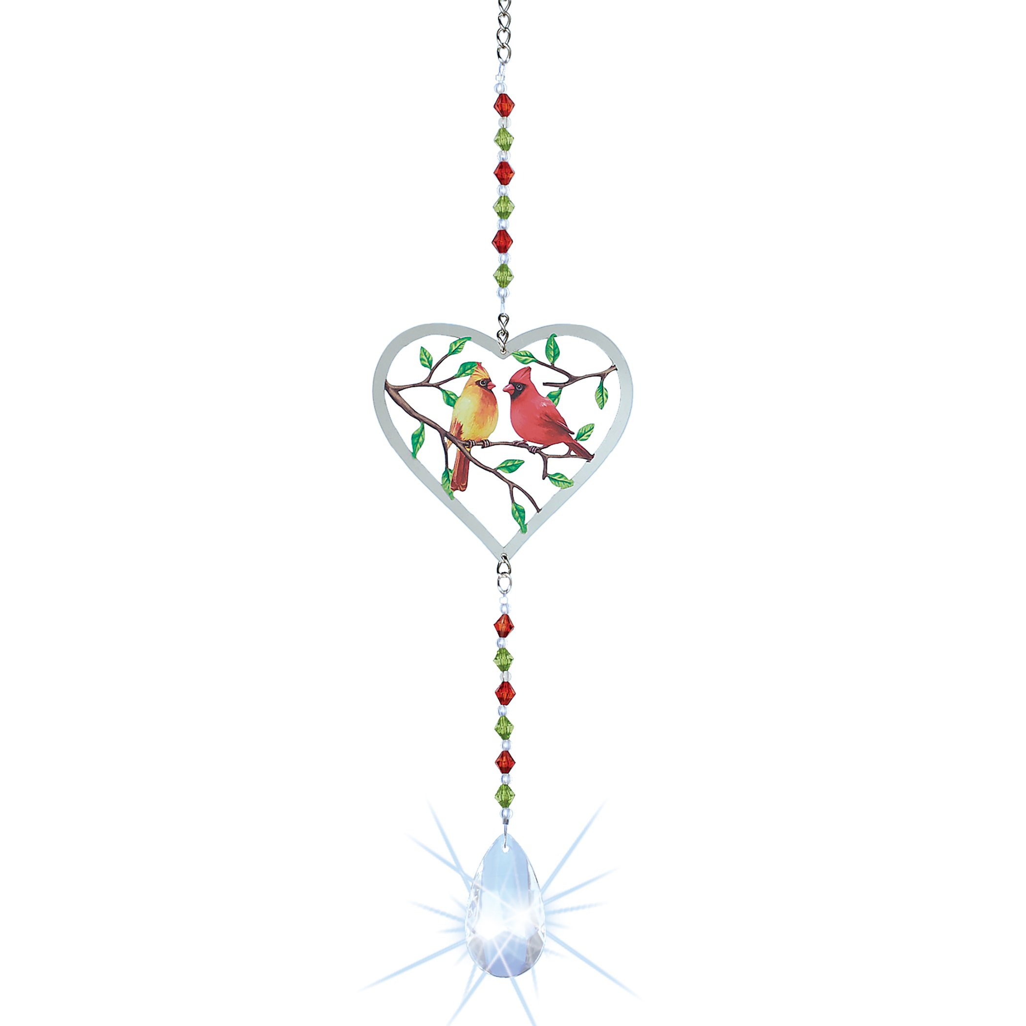 Heart Cardinal Couple Hanging Suncatcher White