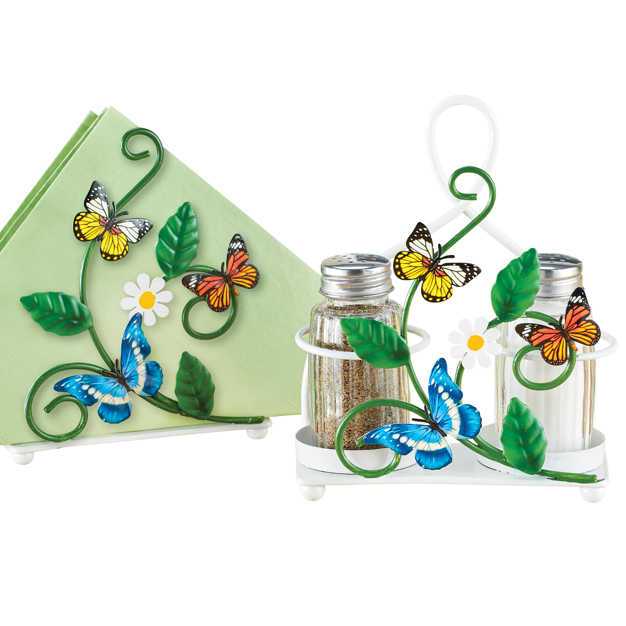4-Piece Colorful Butterflies Salt and Pepper Shaker Set Green