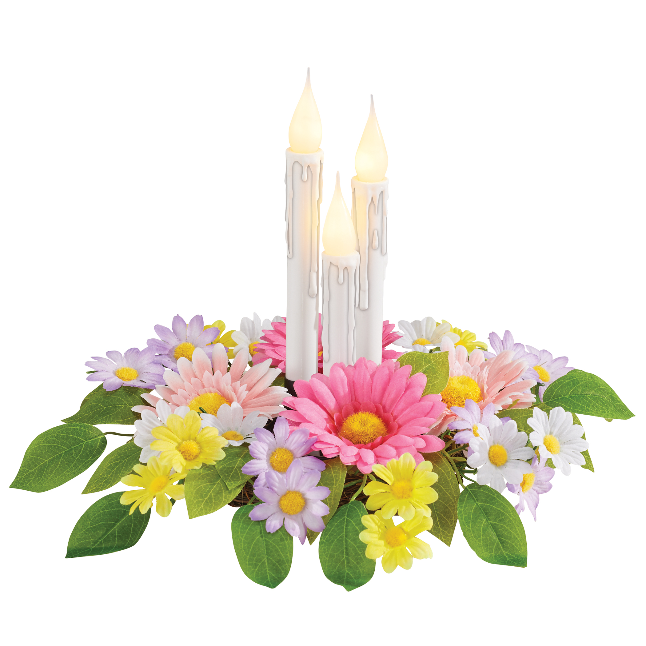 LED Lighted Candles Colorful Daisies Centerpiece
