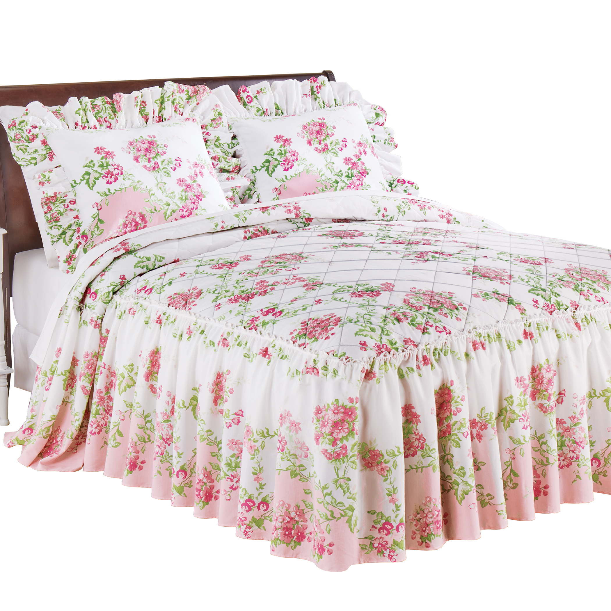 Floral Meadow Ruffled Edge Bedspread Full Gender Neutral White