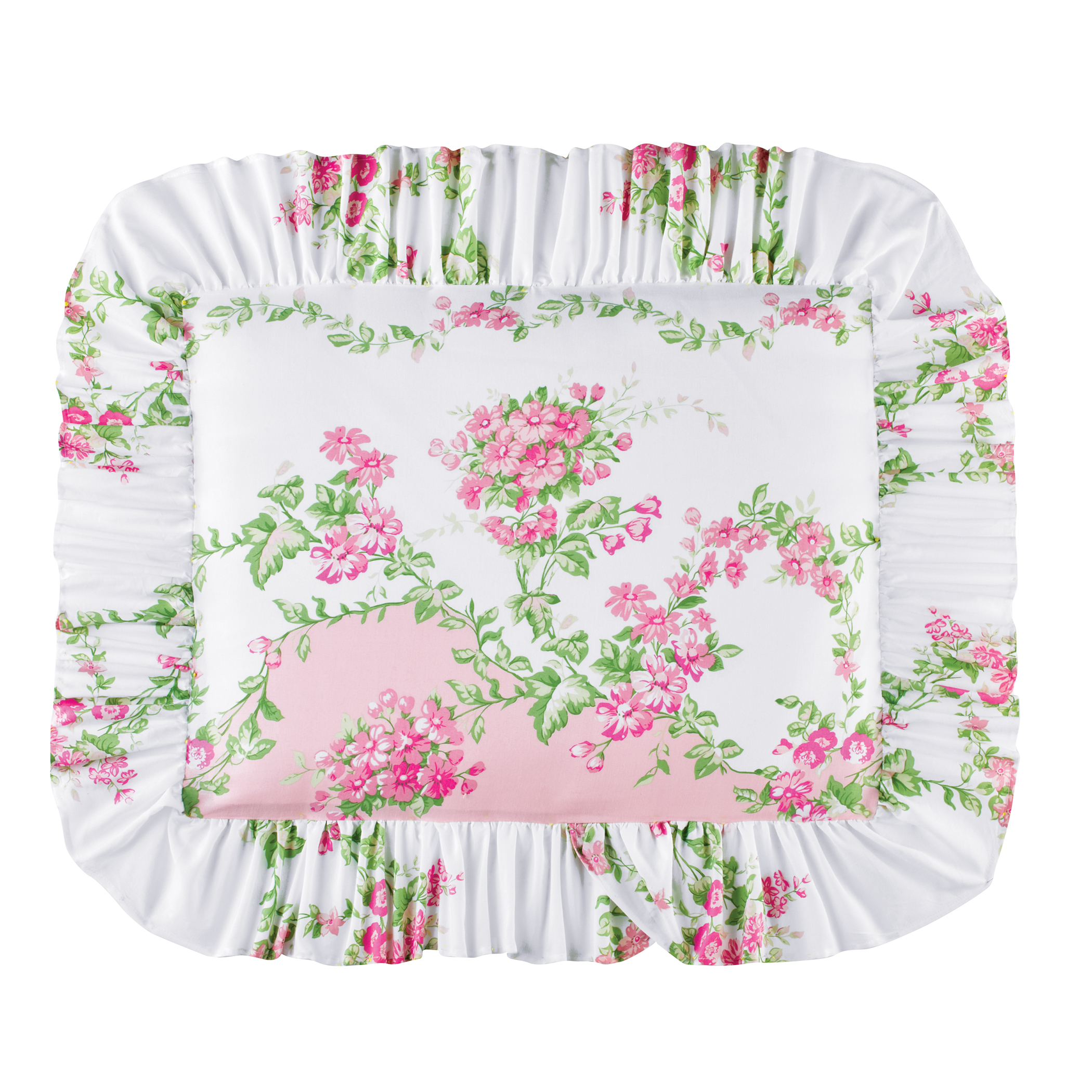 Floral Meadow Ruffled Edge Pillow Sham Gender Neutral Pink