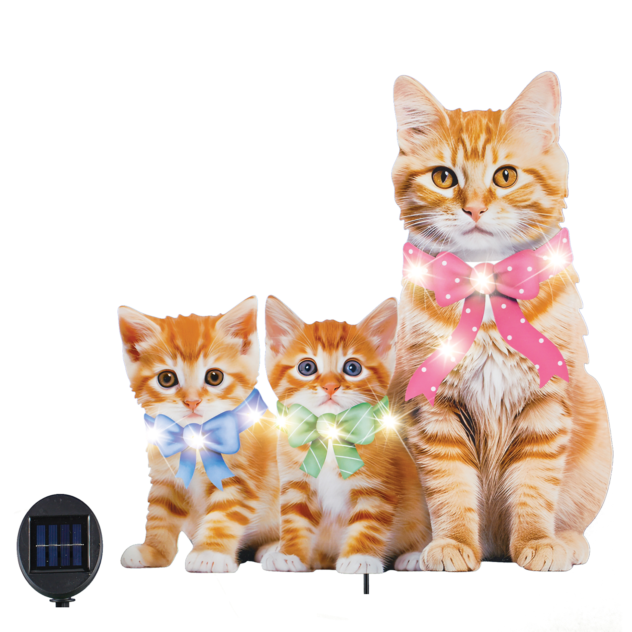 LED Lighted Solar Powered Realistic Cat Family Garden Stake