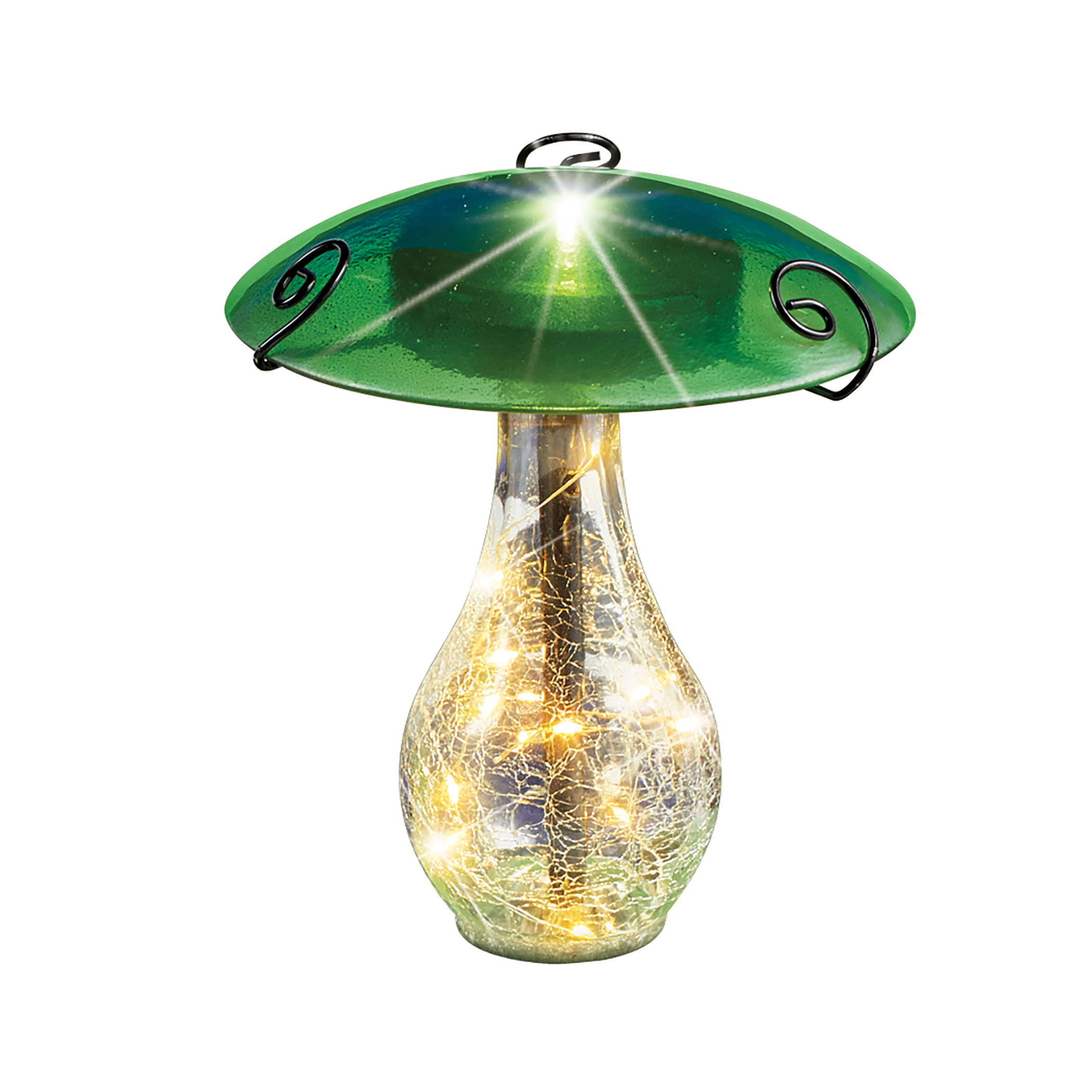 LED Lighted Glass Mushroom Solar Powered Garden Stake Green