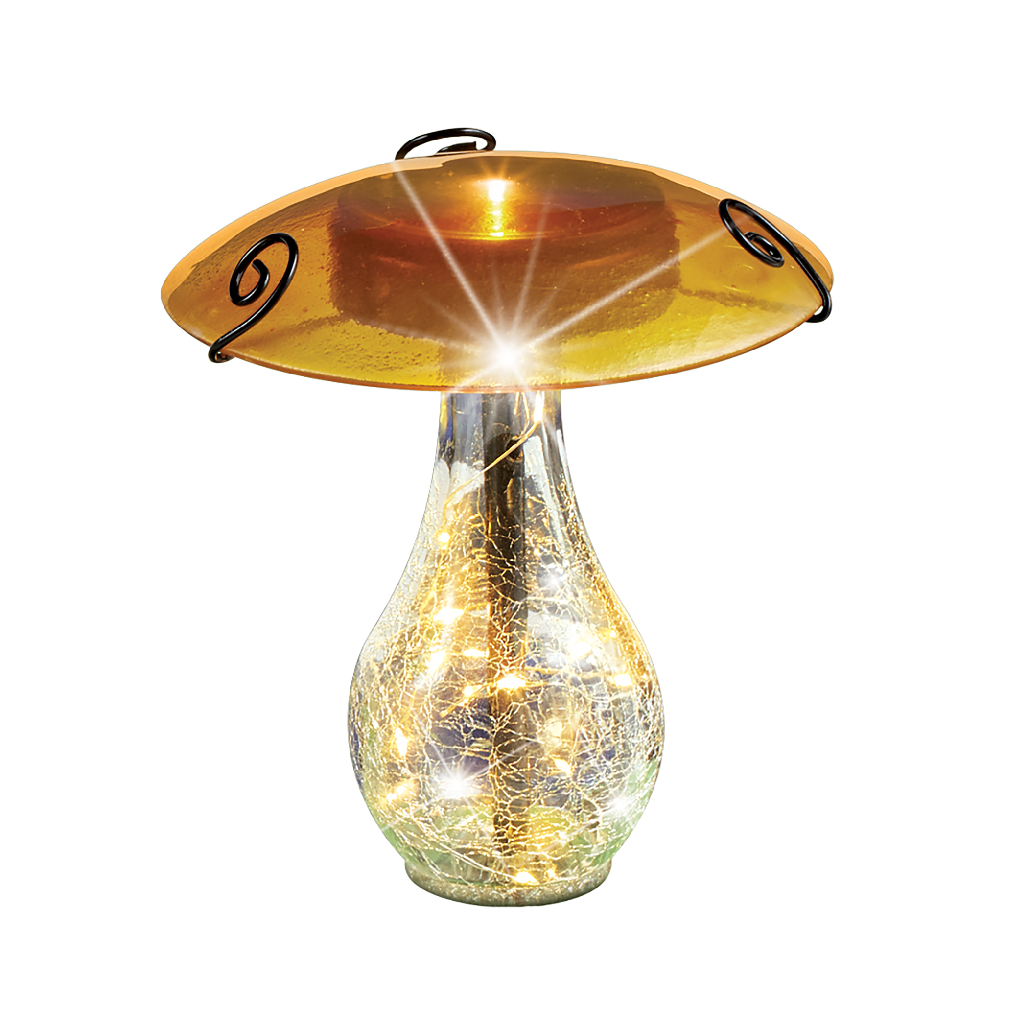 LED Lighted Glass Mushroom Solar Powered Garden Stake Yellow