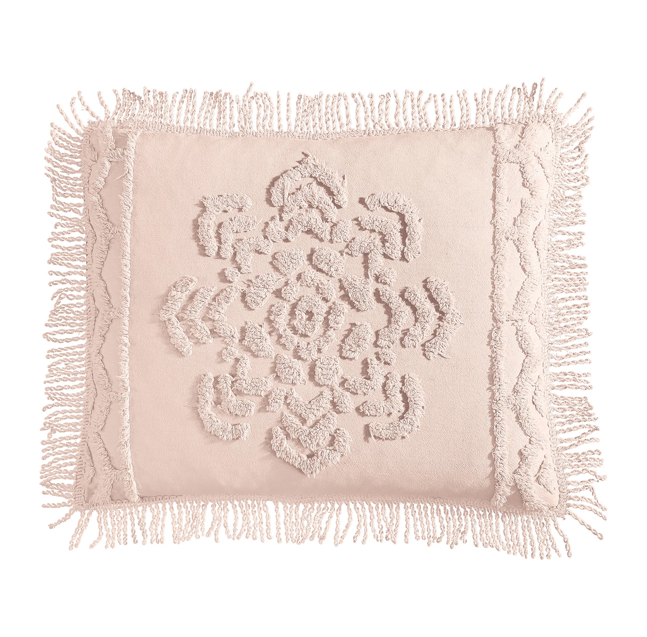 Luxurious Lotus Textured Chenille Fringe Border Pillow Sham Sham Gender Neutral Blush
