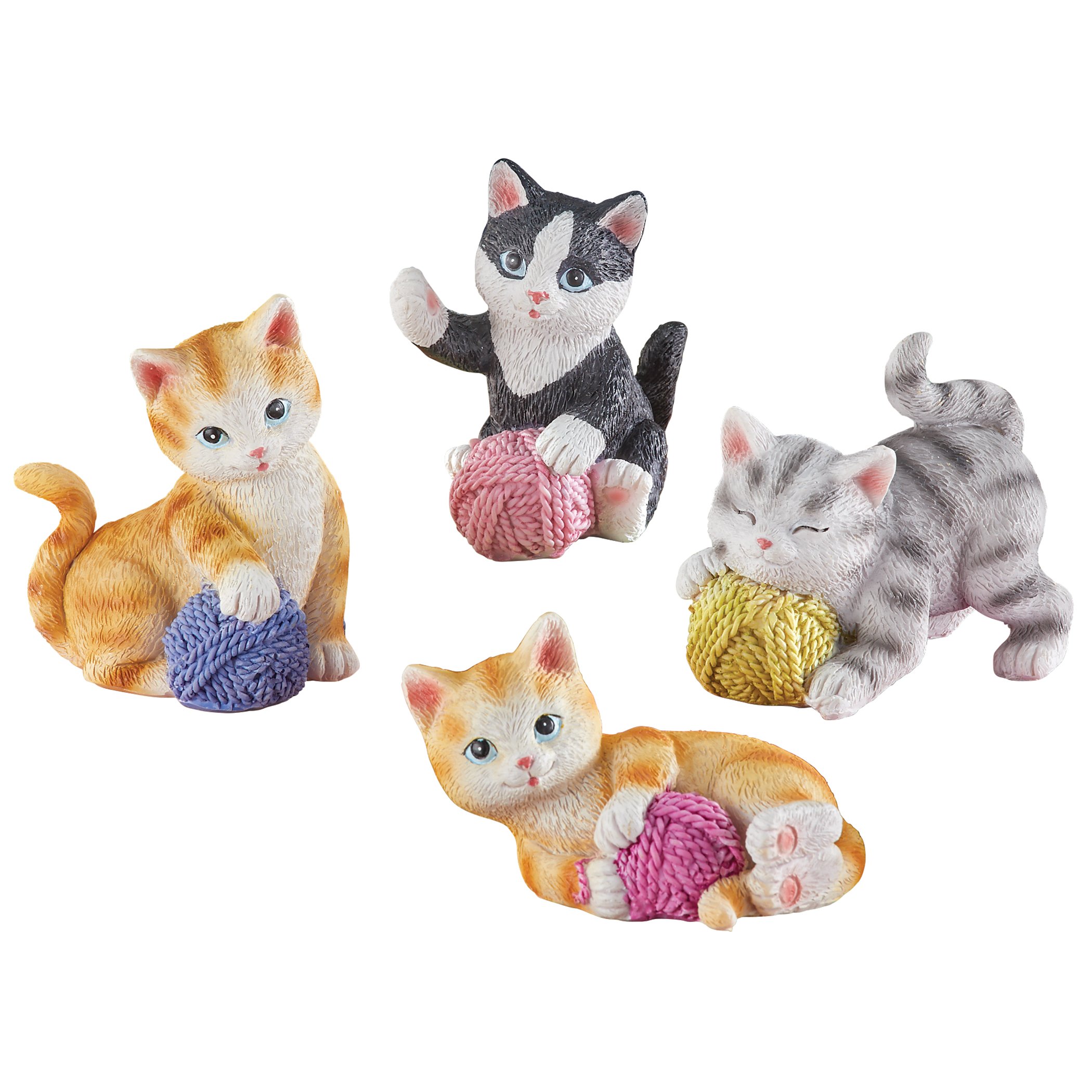 Hand-Painted Charming Cat with Yarn Sitters - Set of 4