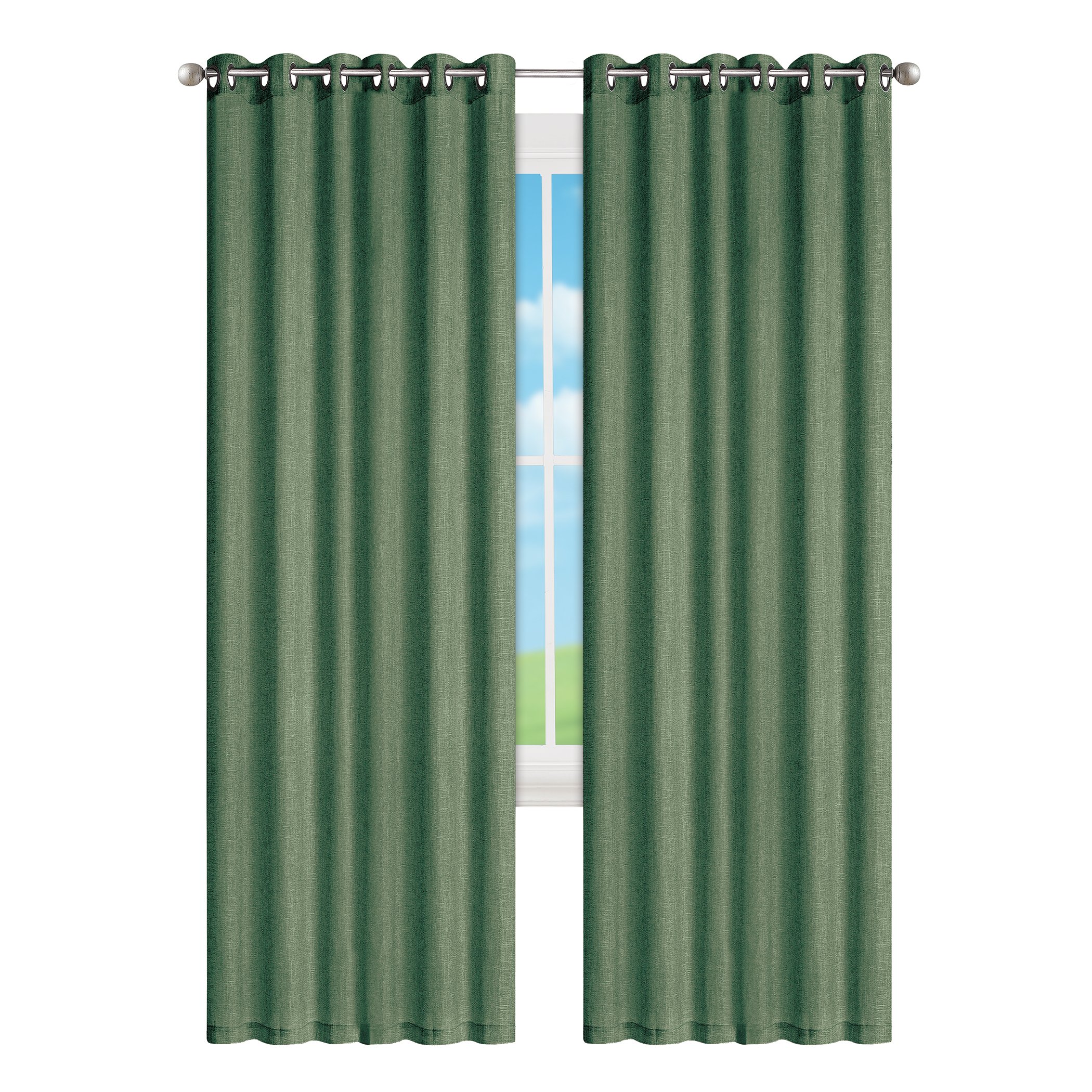 Lovely Hashton Faux Linen Woven Curtain Panel Green
