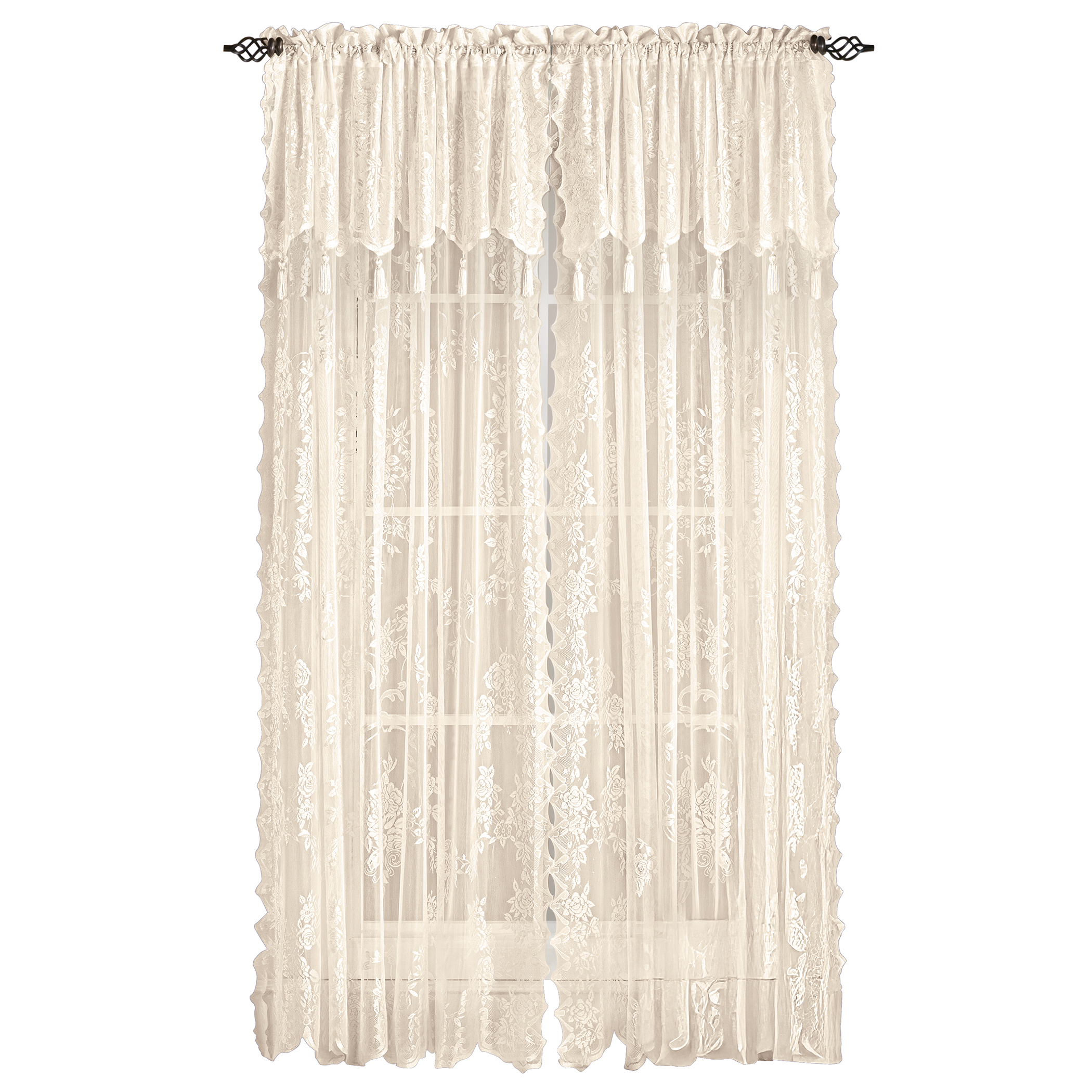 Carly Sheer Floral Lace Design Curtain Panel and Valance 56" x 84" Ecru, 56" x 84"