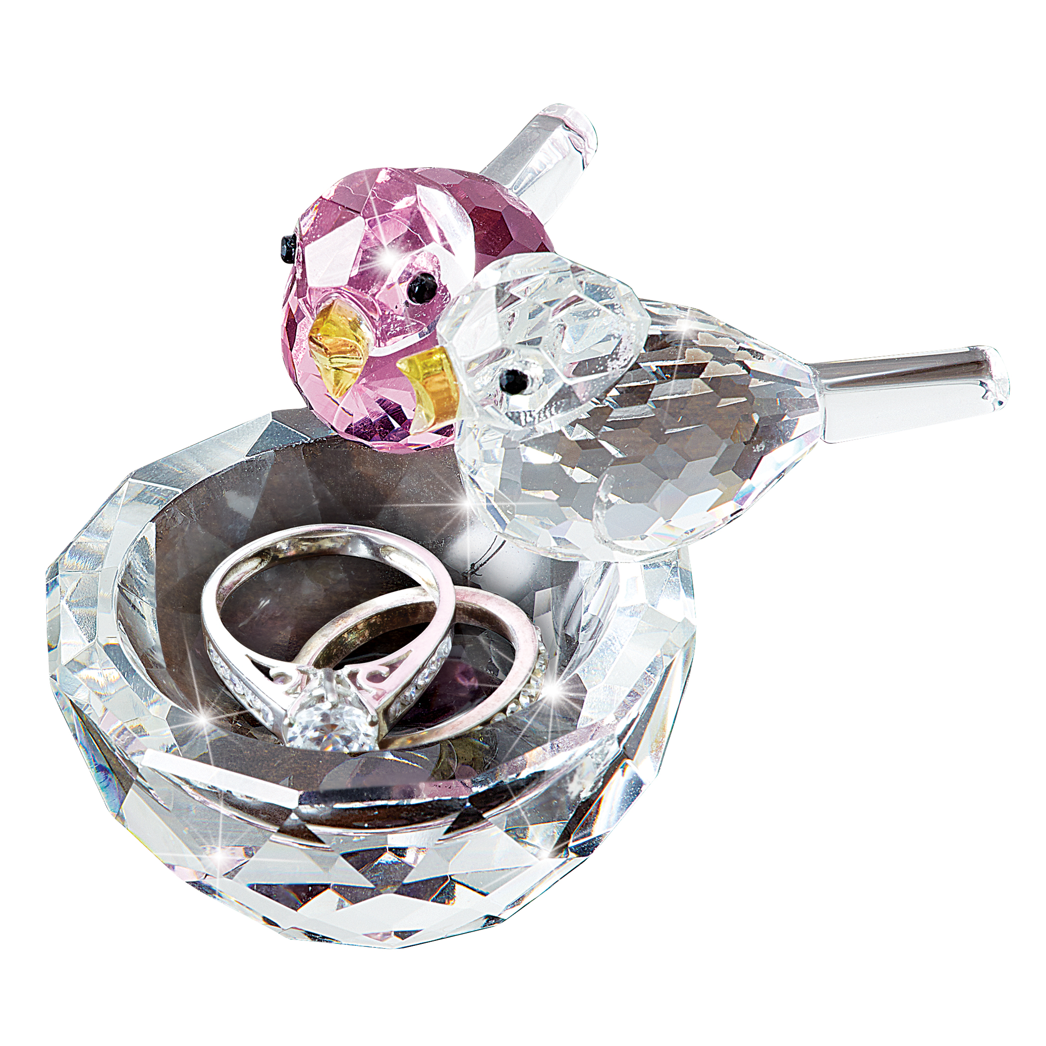 Beautiful Crystal Nesting Birds Trinket Dish Clear
