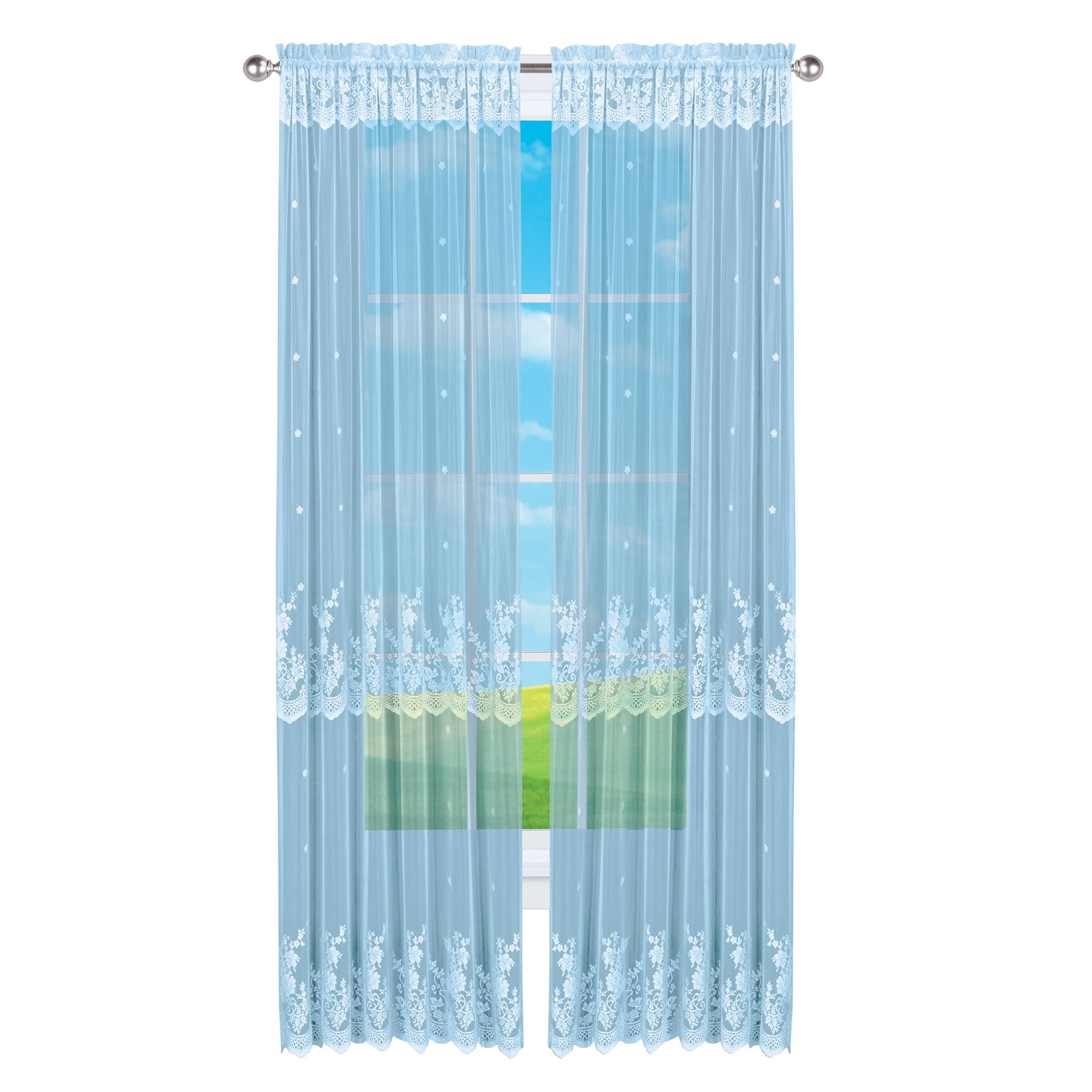 Vintage Rose Lace Sheer Window Curtain Panel 56" x 84" Blue, 56" x 84"