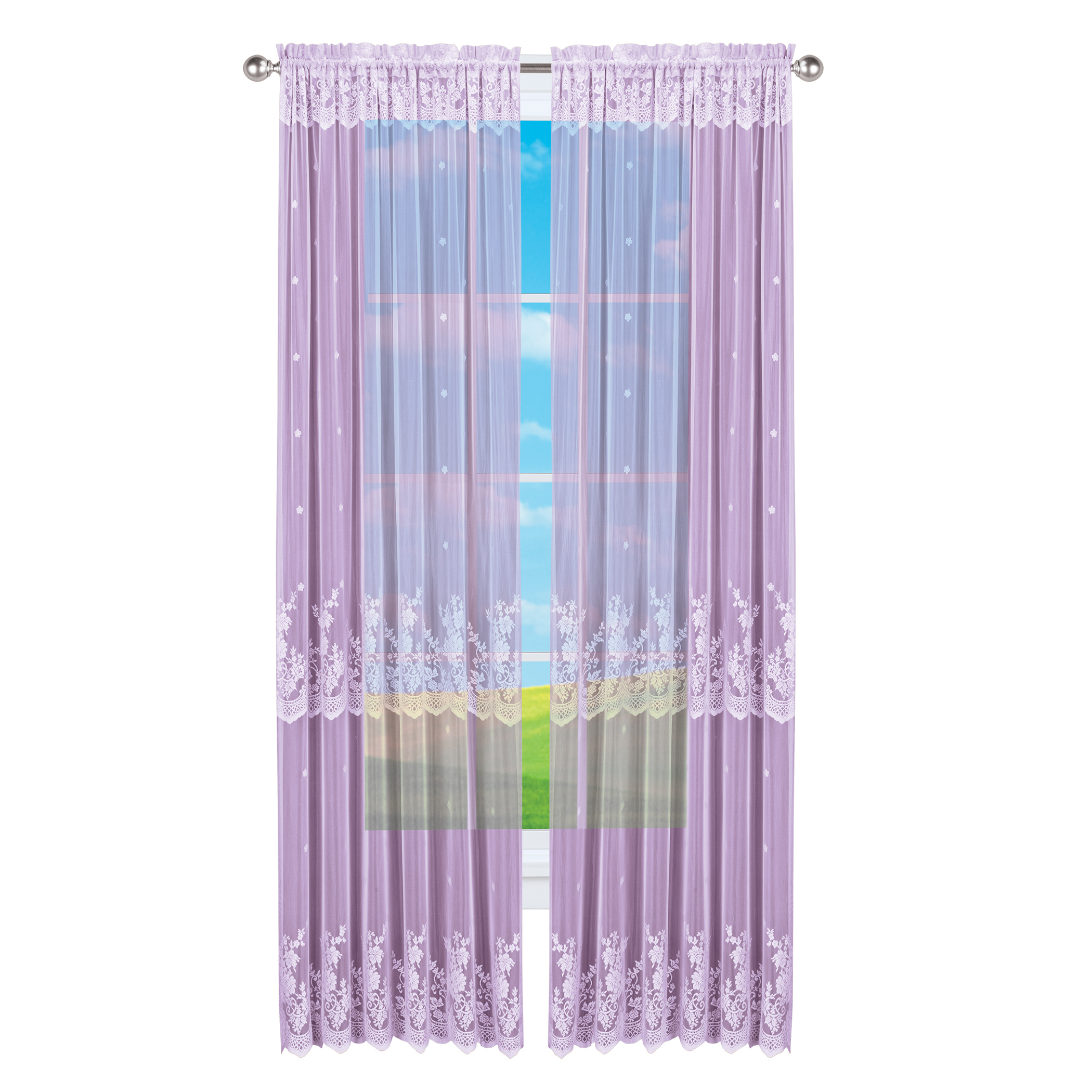 Vintage Rose Lace Sheer Window Curtain Panel 56" x 84" Lavender, 56" x 84"