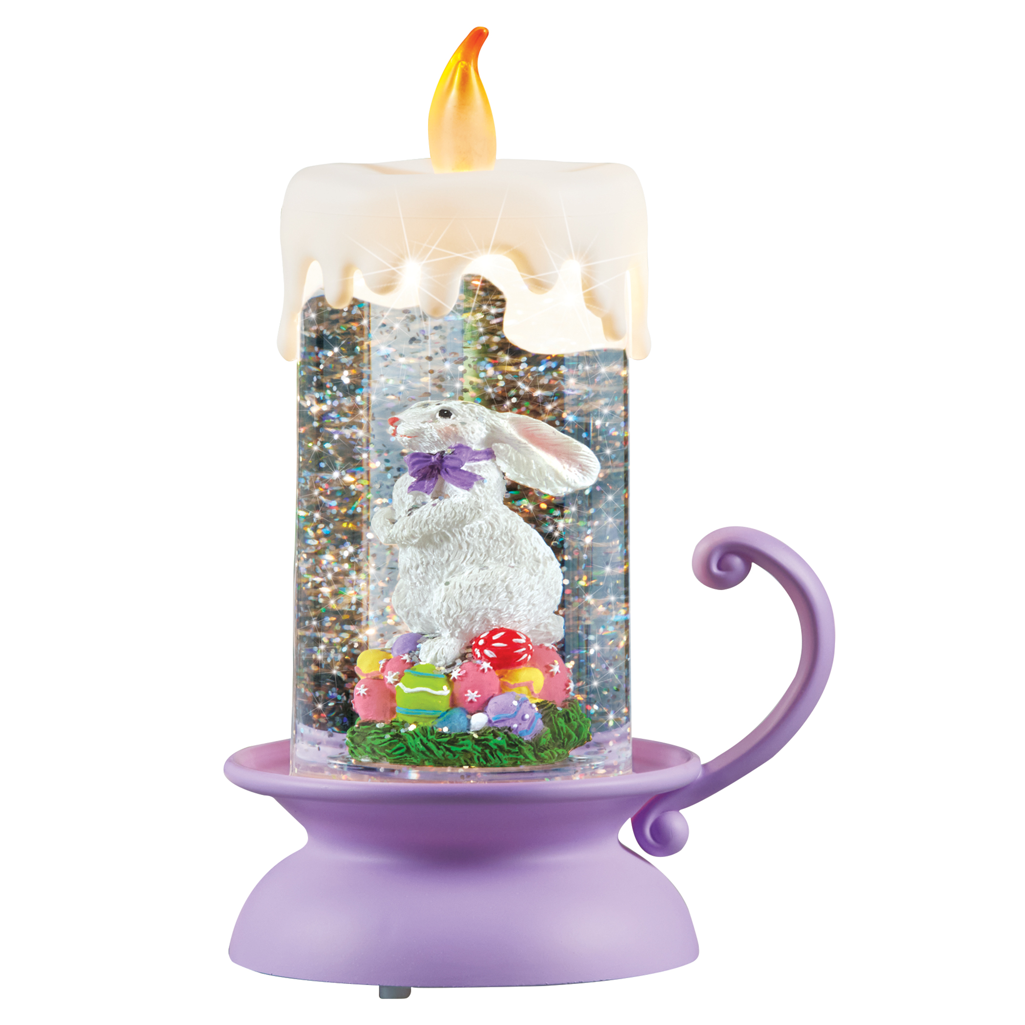 Hand-Painted Lighted Bunny Glitter Globe Candle Medium