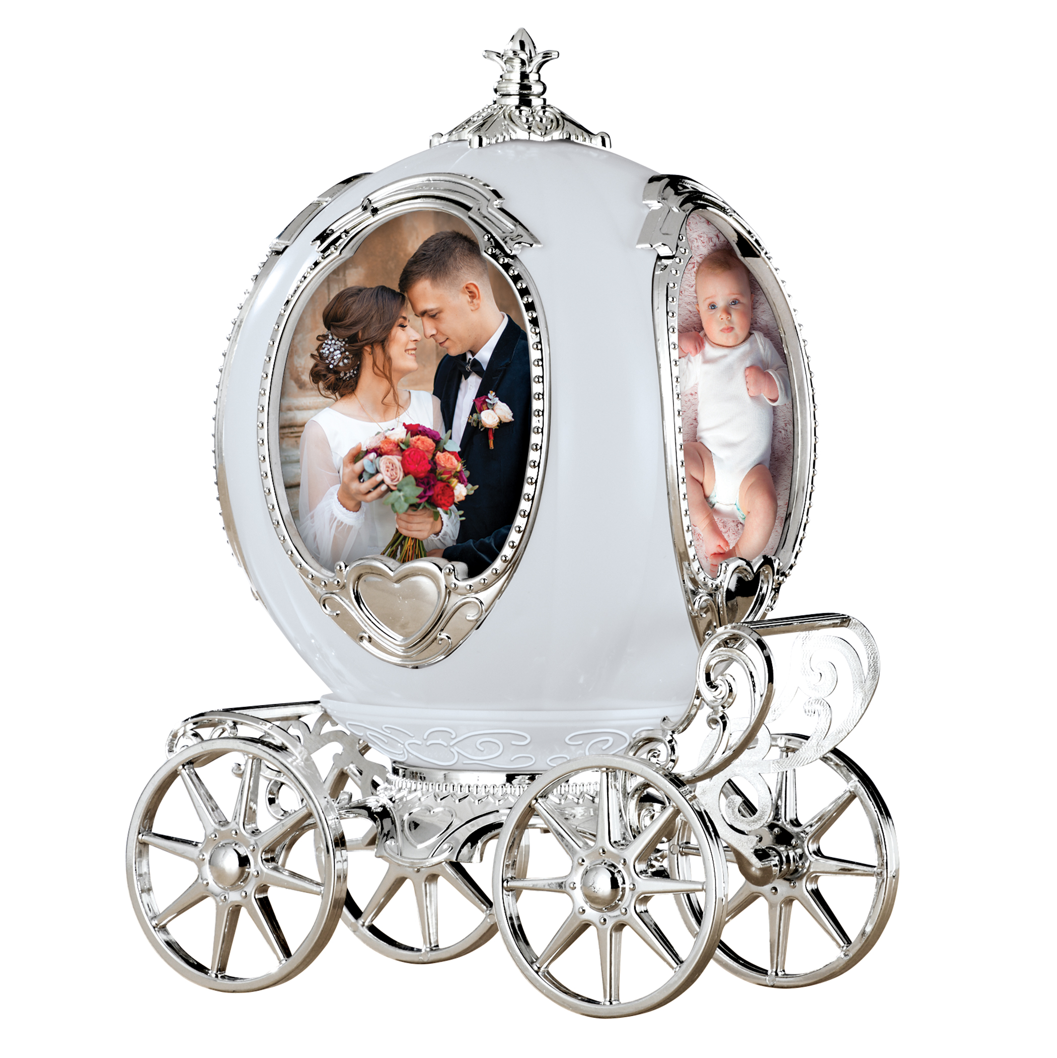 Unique Musical Carriage Picture Frame, Holds 4 Pictures Silver