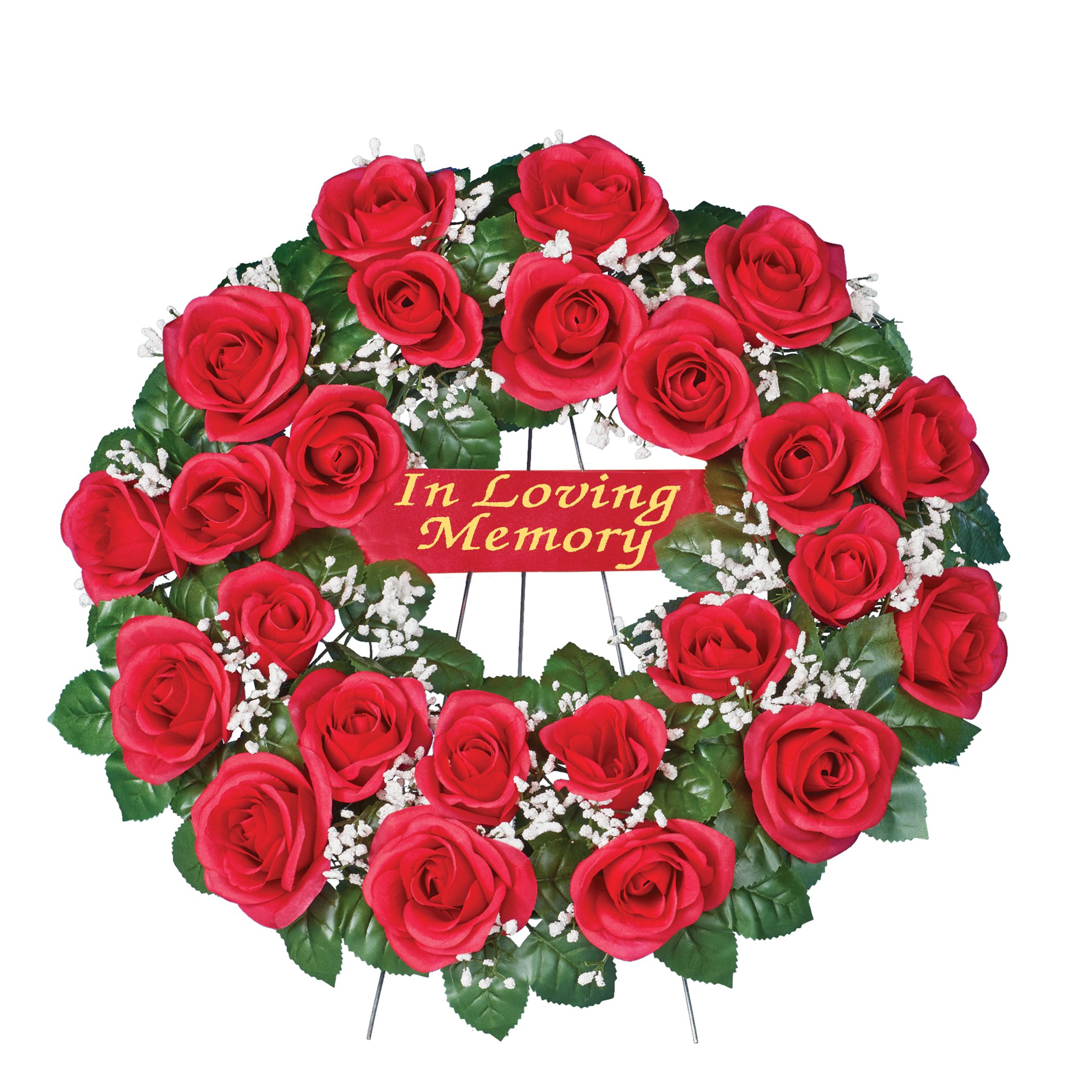 In Loving Memory Rose Memorial Artificial Wreath Red
