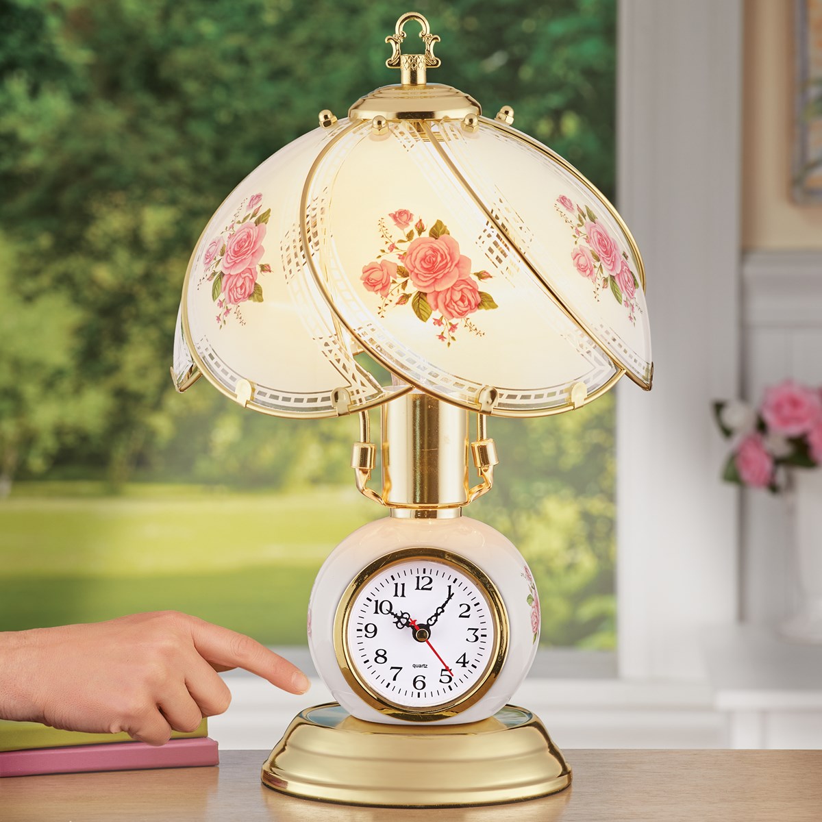 Rose Gold-Toned Clock Base Touch Table Lamp | Collections Etc.