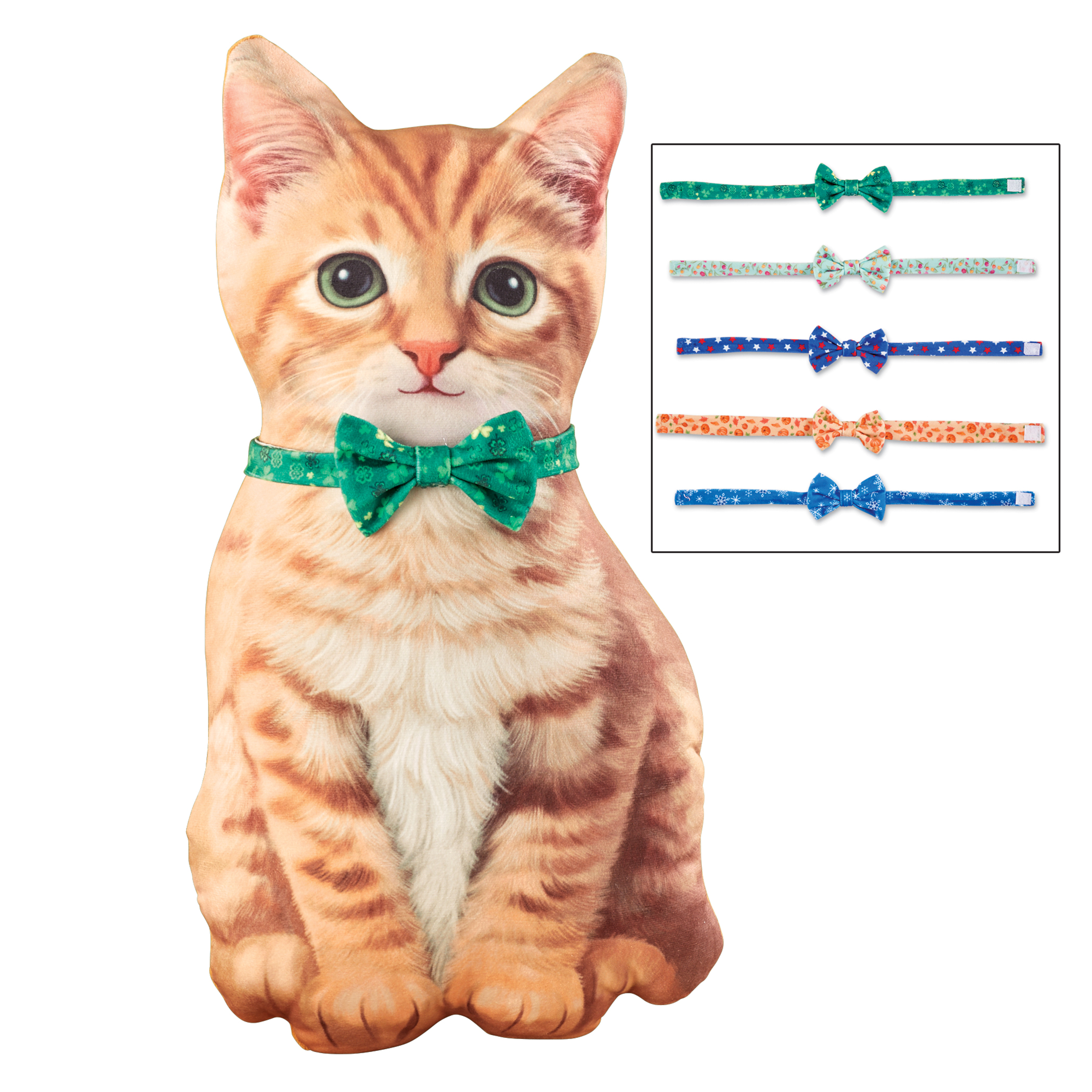 Charming Cat-Shaped Pillow with Seasonal Bow Ties Orange