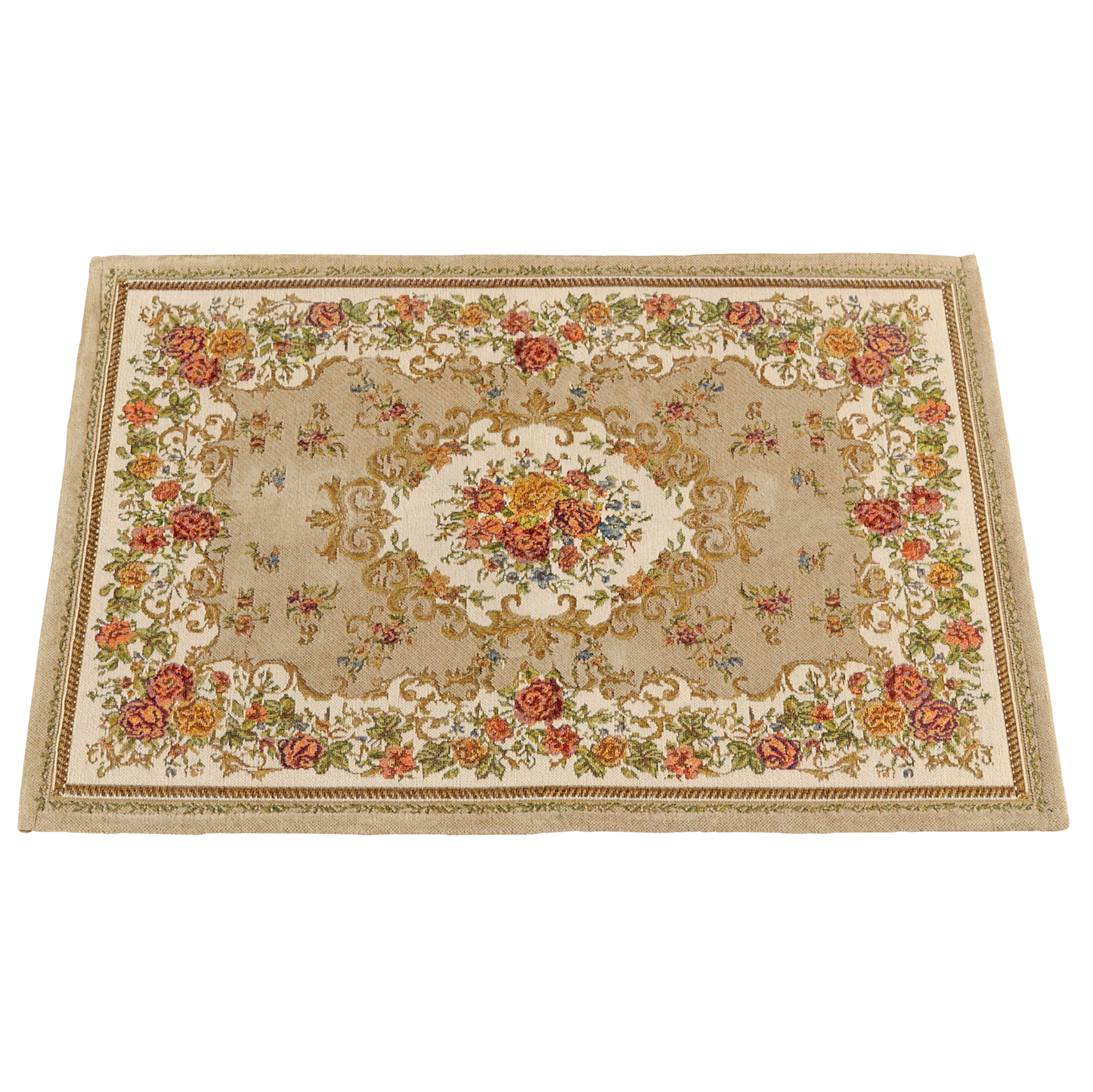 Colorful Rose Floral Arrangement Chenille Skid-Resistant Accent Rug Cream