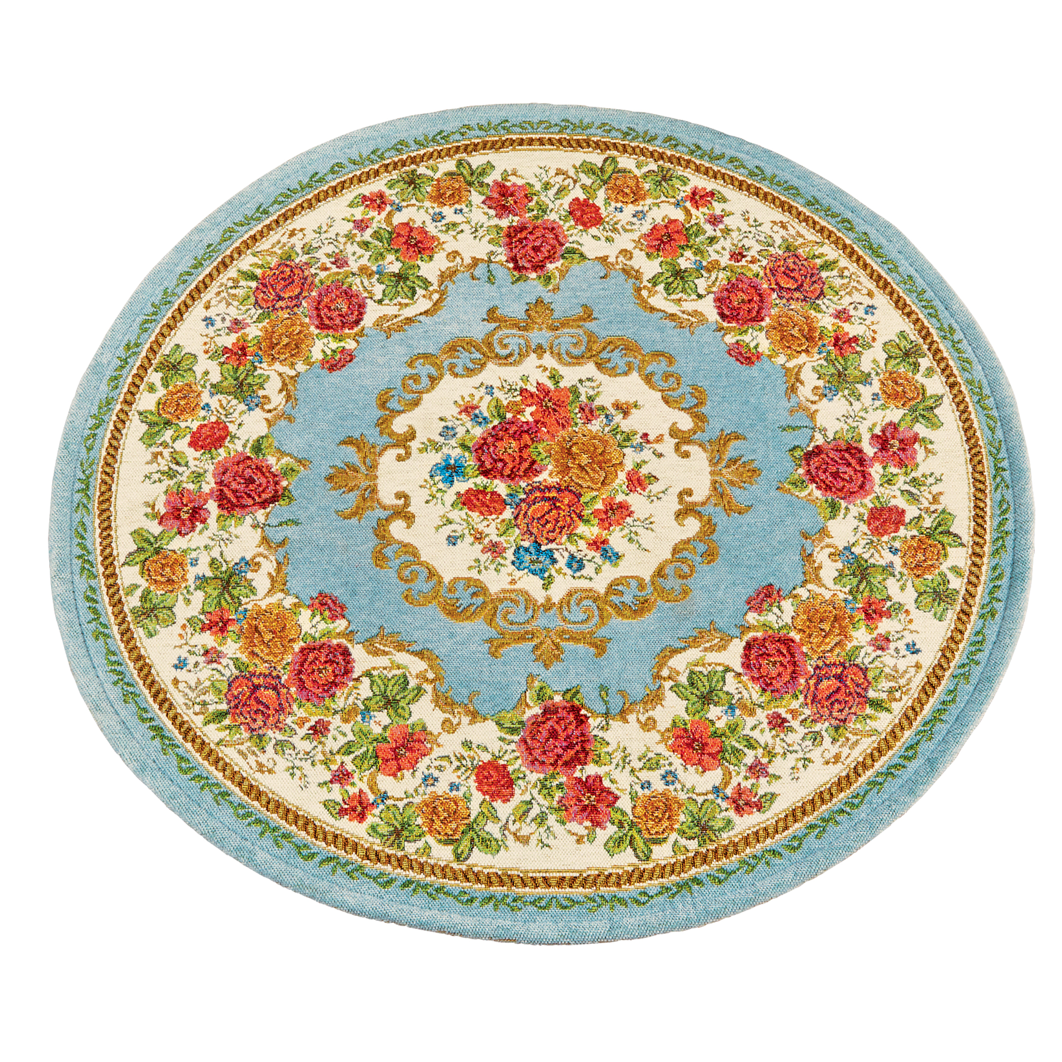 Colorful Rose Floral Arrangement Chenille Skid-Resistant Round Rug Blue